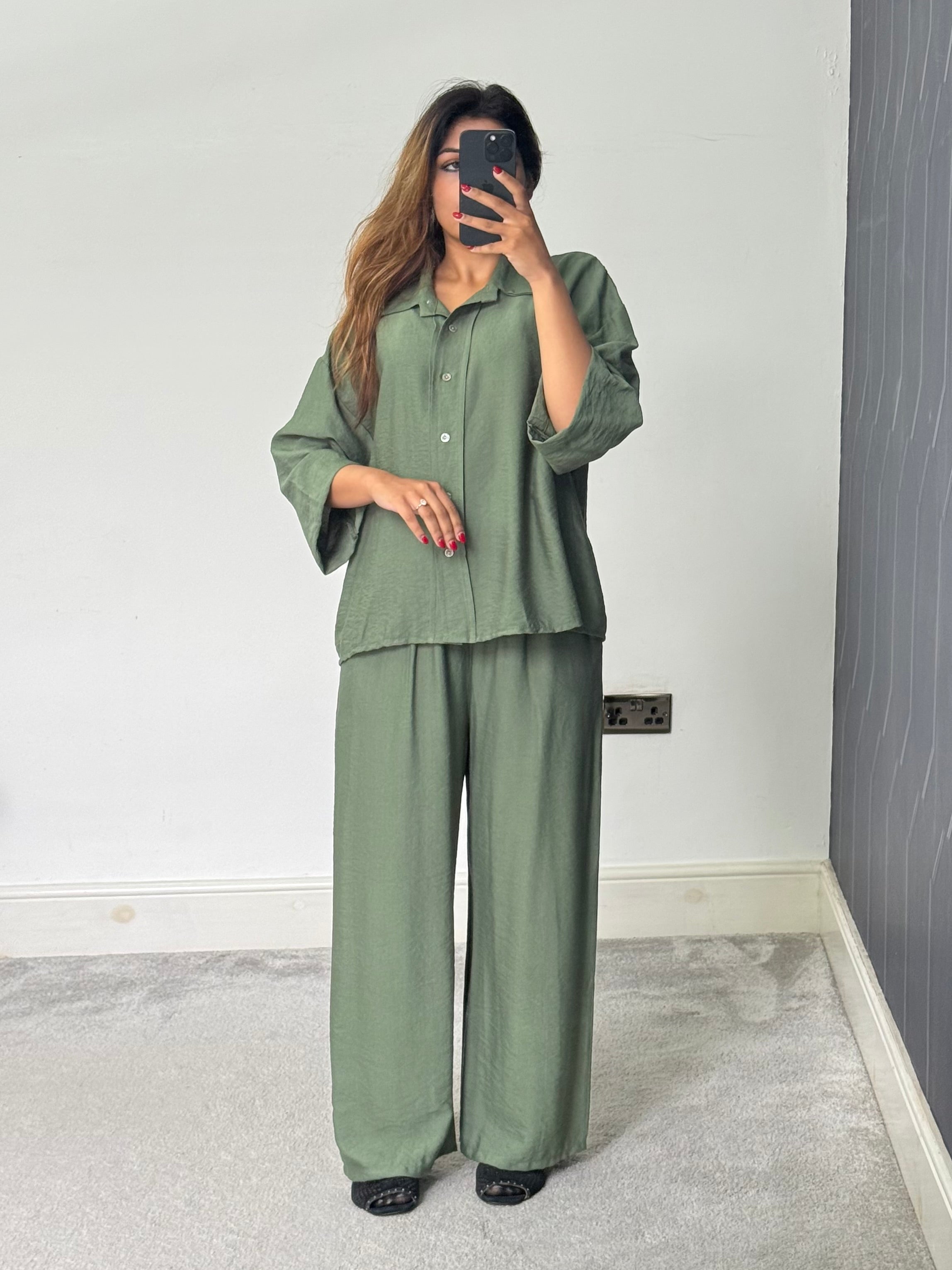Buttoned 3/4 Sleeves Linen Feel Two Piece Set - Summer Essential