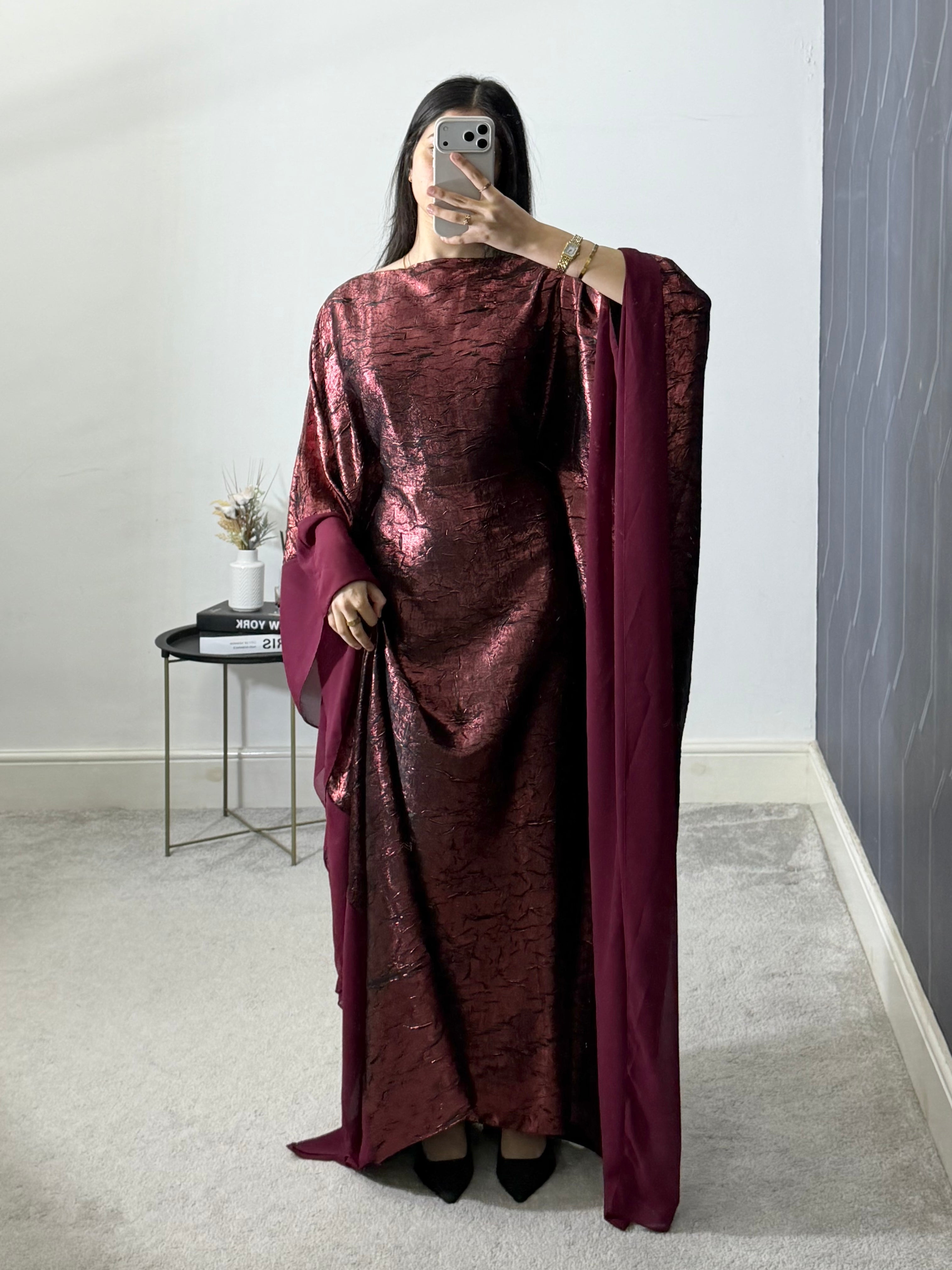 Yusra Metallic Free Size Kaftan with adjustable inner belt