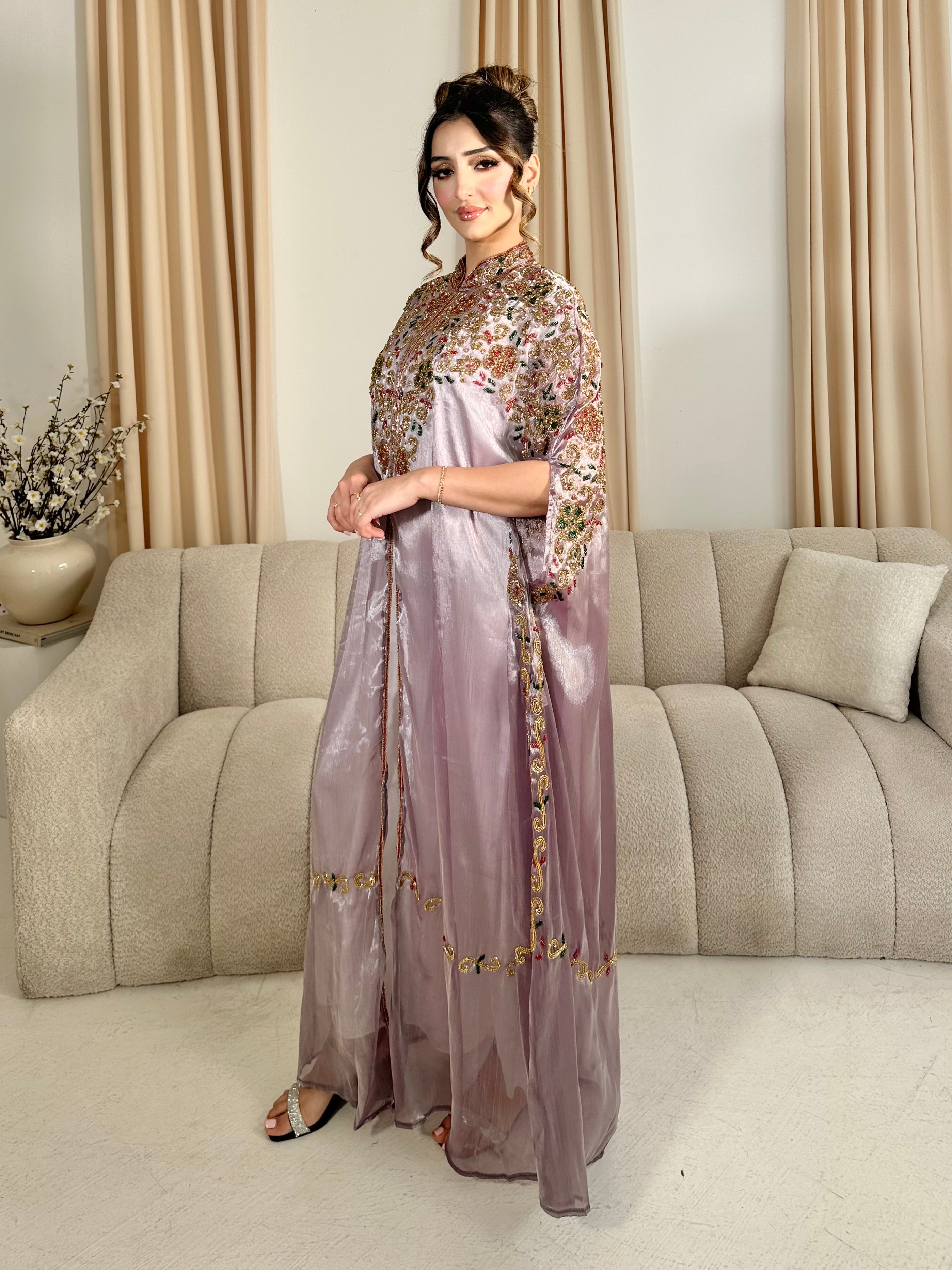 LUXURY ORGANZA SILK EMBELLISHED CAPE (MAUVE)