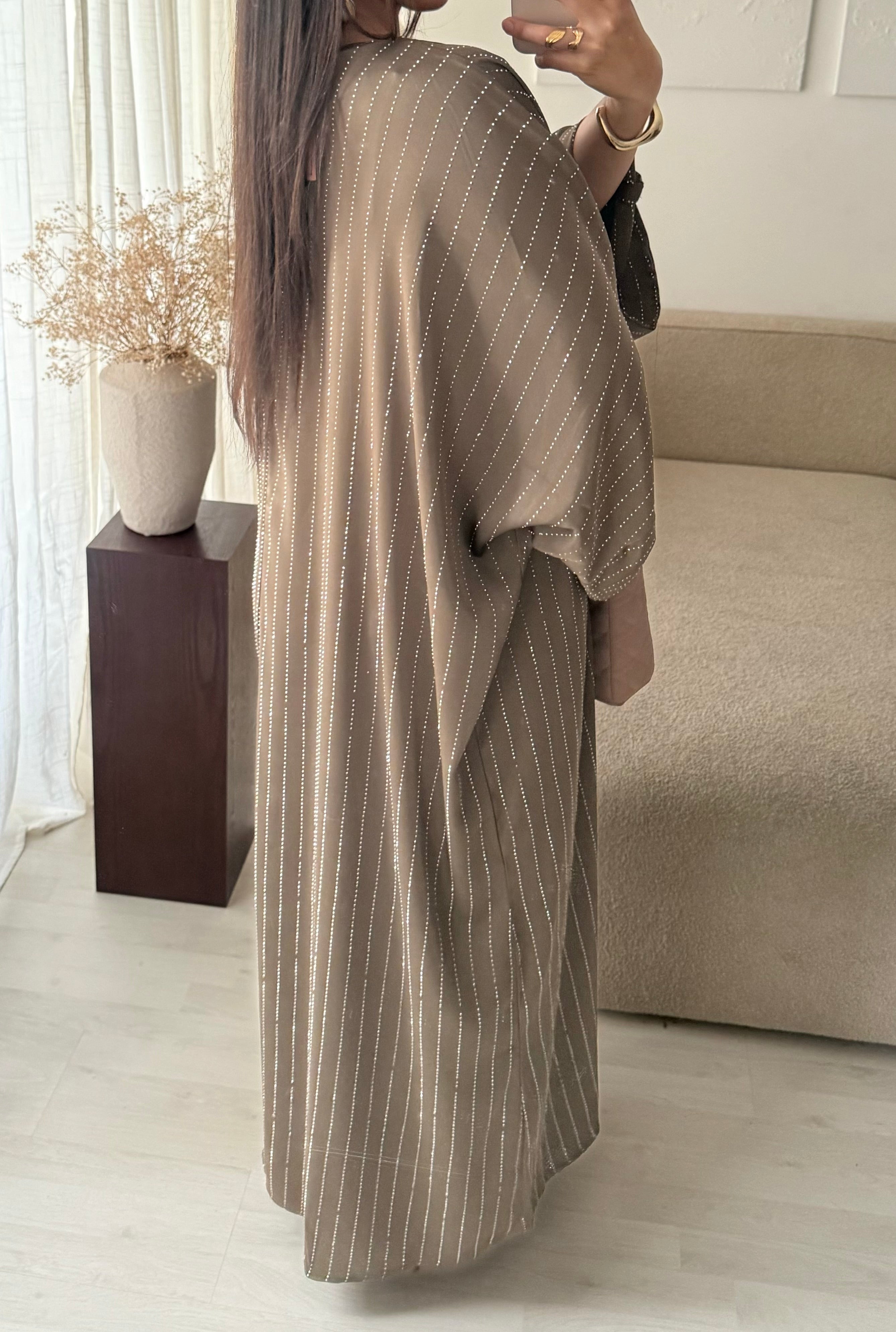 Layla Stripe Rhinestone Kaftan/Abaya