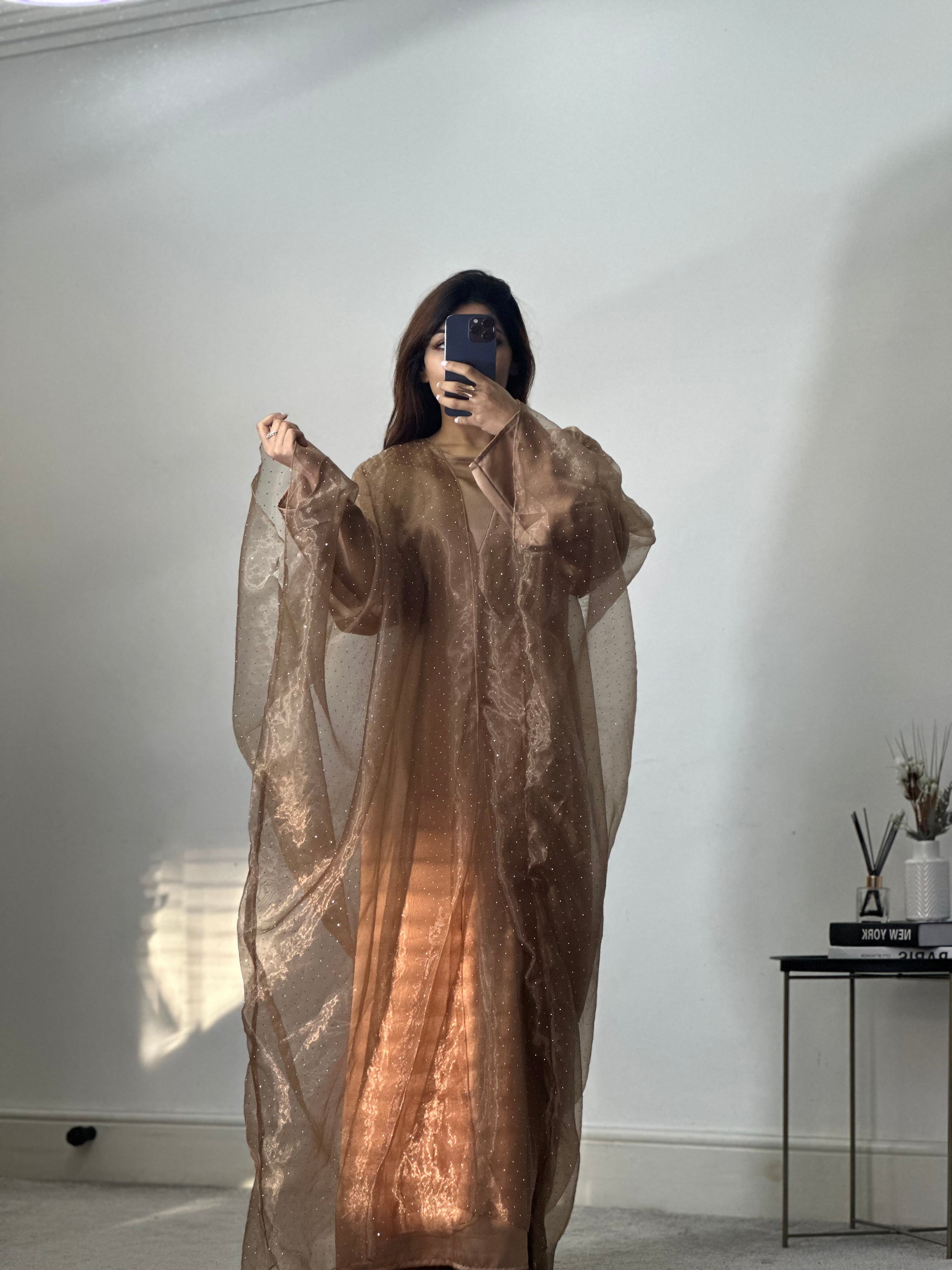 Organza 2 pcs dress/abaya set (Gold)