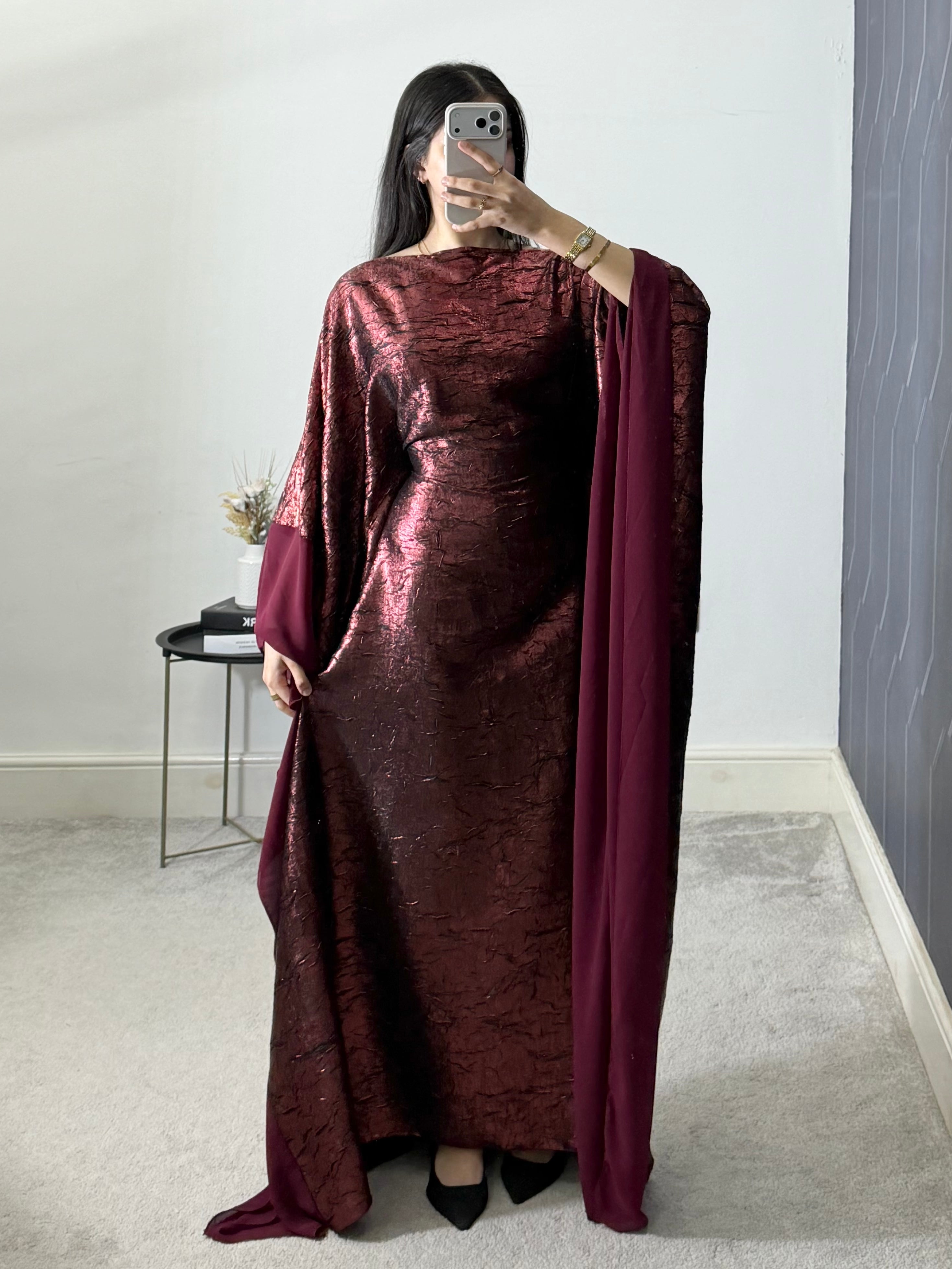 Yusra Metallic Free Size Kaftan with adjustable inner belt