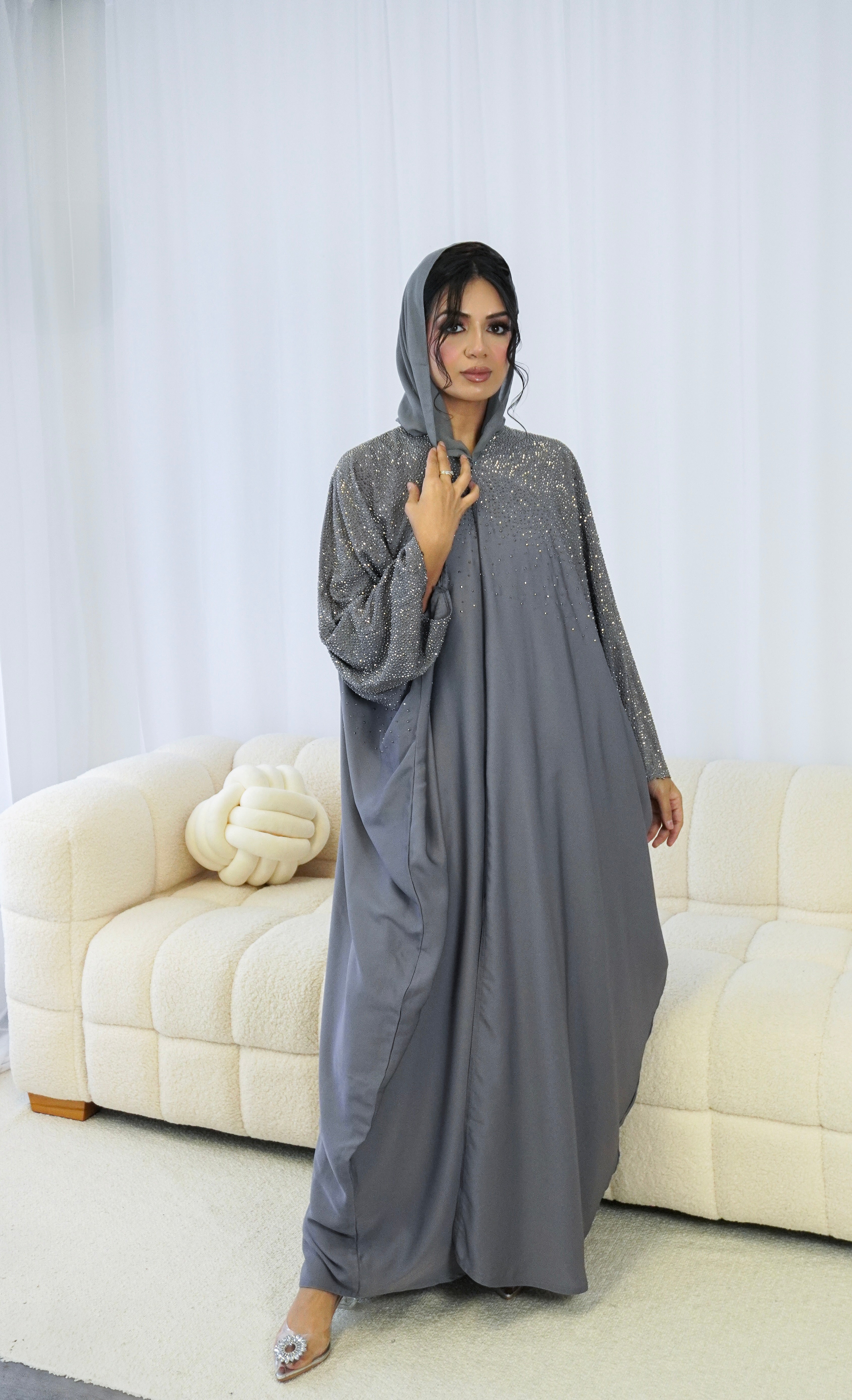 Farah Embellished Abaya Grey