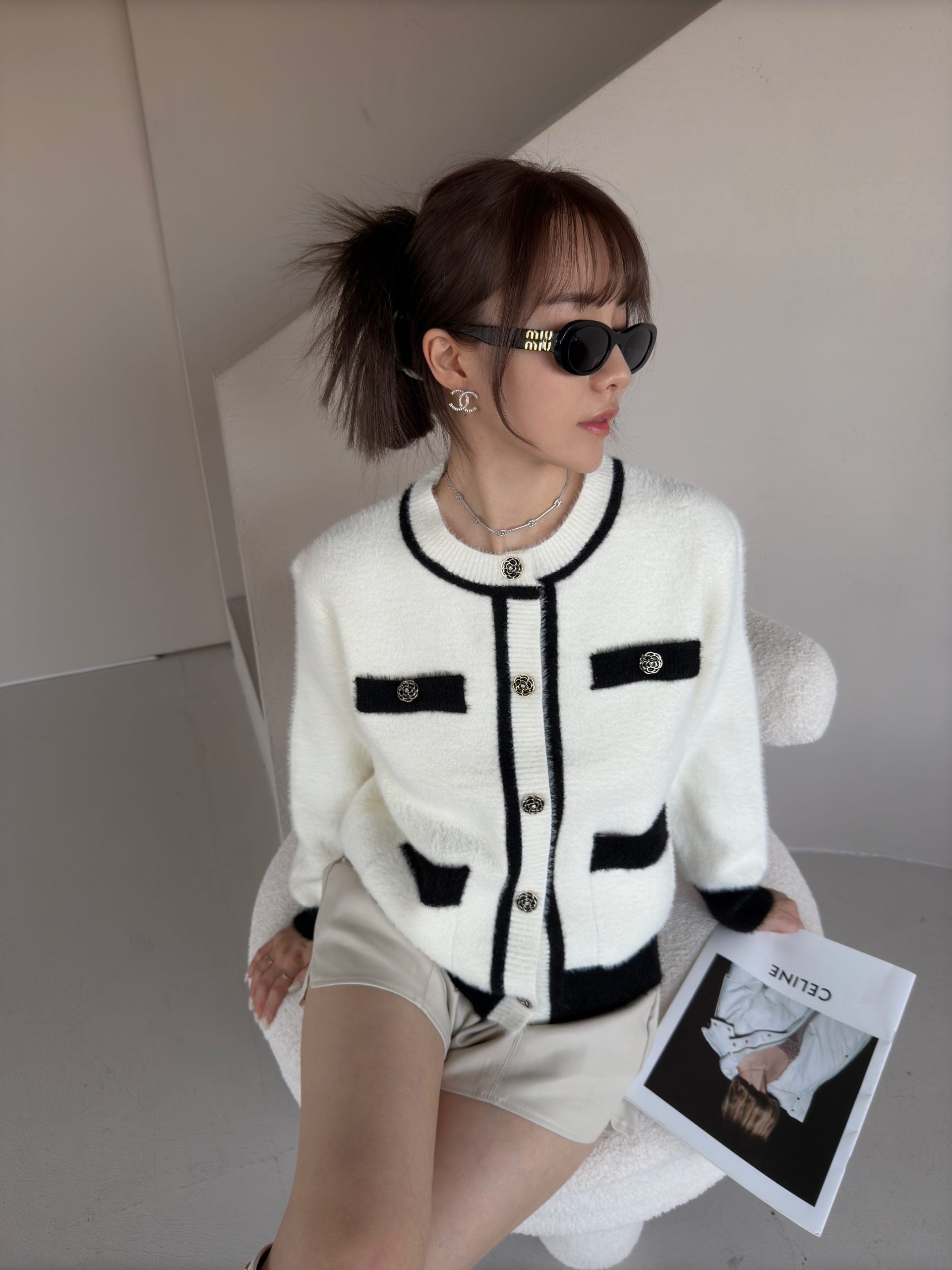 Black and Cream Trim Buttom up cardigan