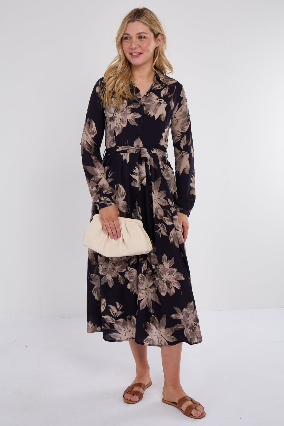 Grey Floral Print Chiffon Midaxi Dress