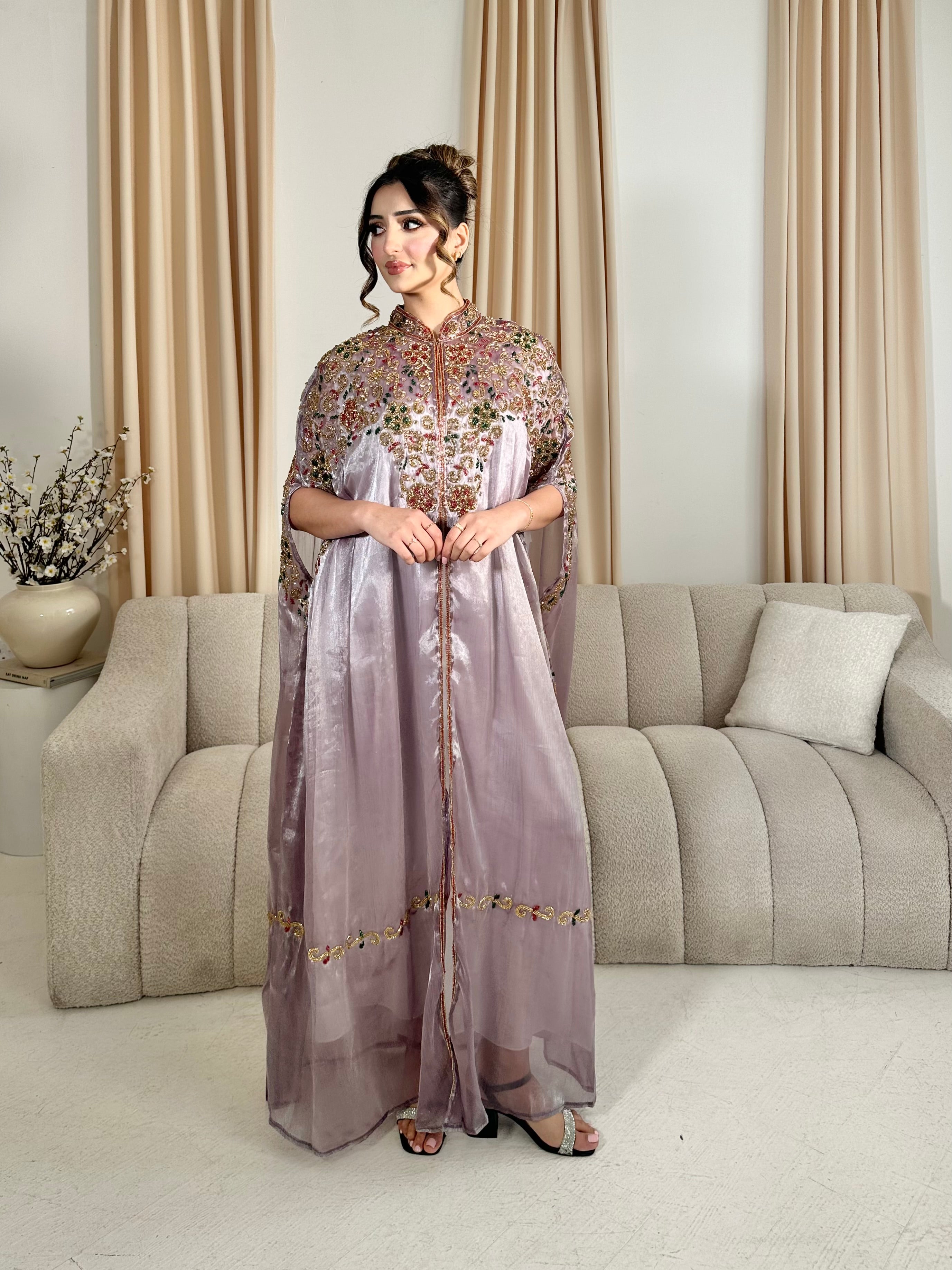 LUXURY ORGANZA SILK EMBELLISHED CAPE (MAUVE)