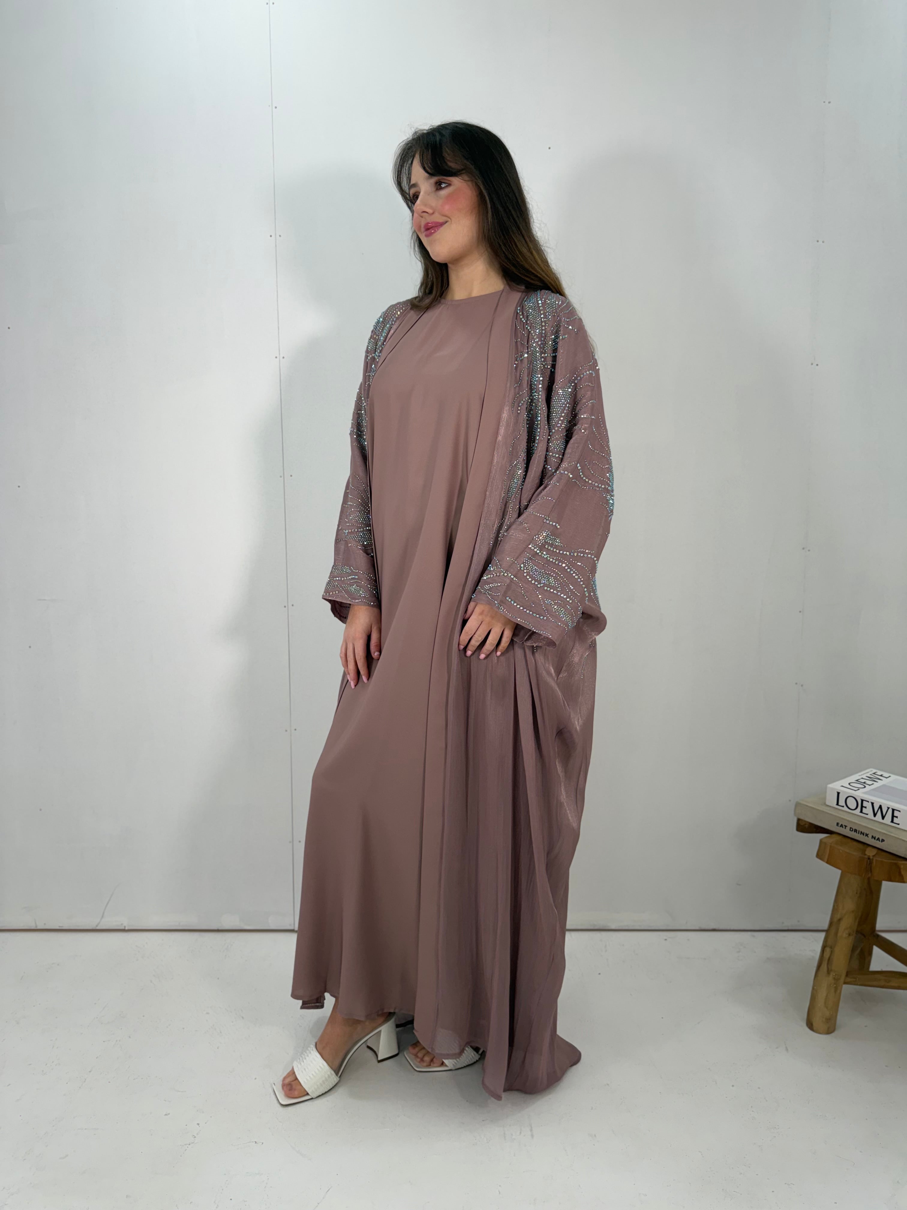 Al-Jawhara Embellished 2 pcs abaya set (Mauve)