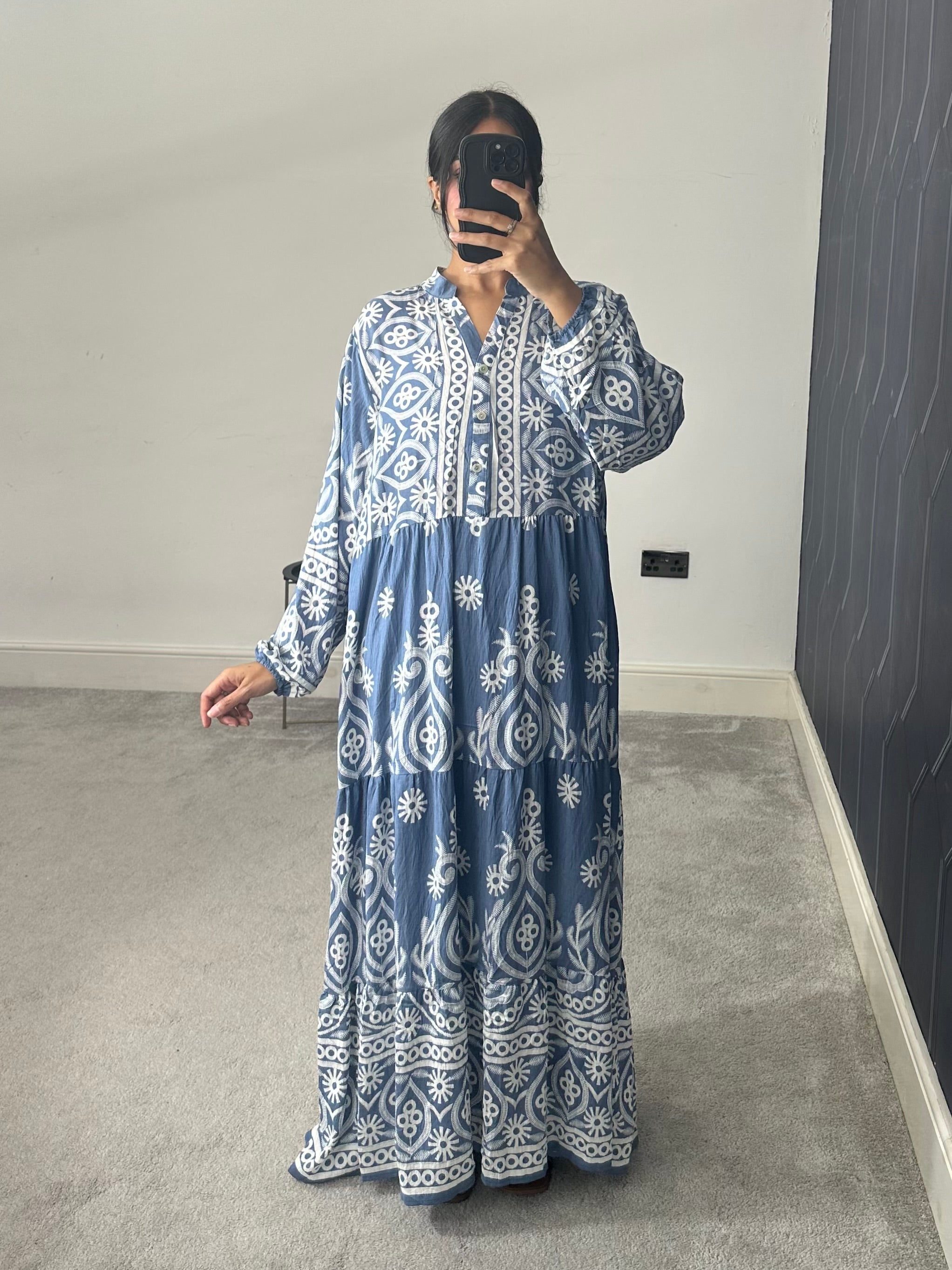 Printed Cotton Long Dress (Plus Size)