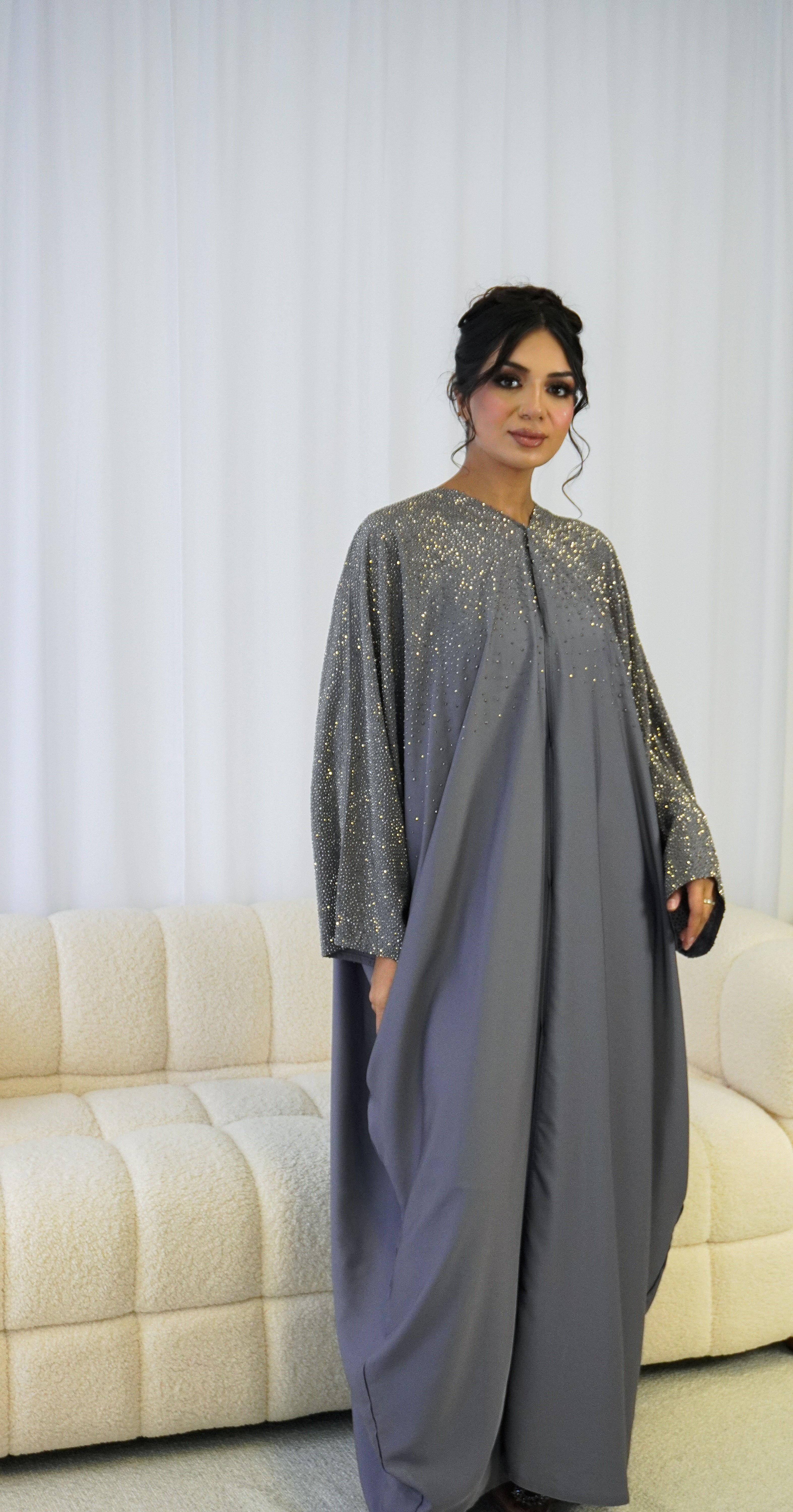 Farah Embellished Abaya Grey