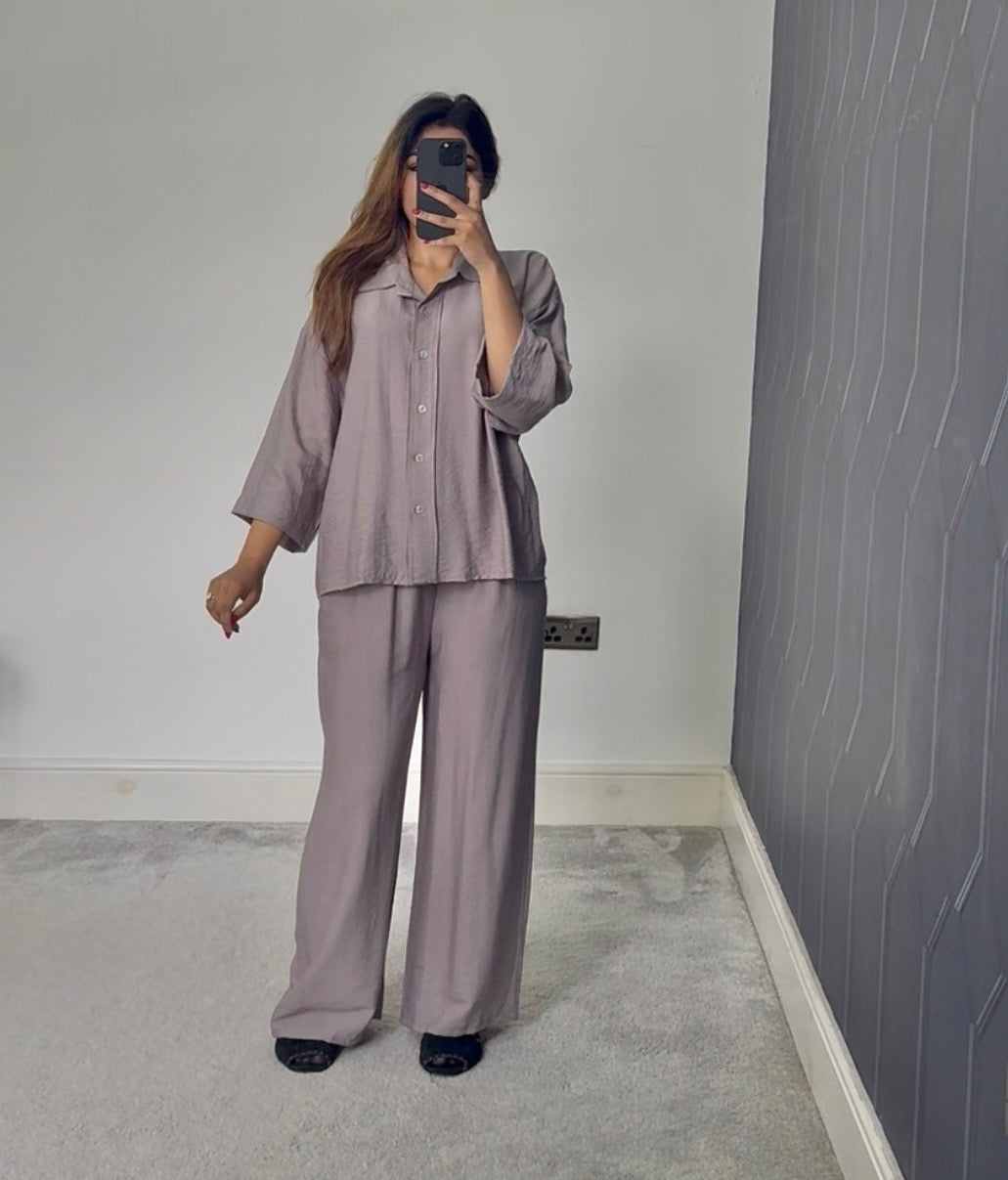 Buttoned 3/4 Sleeves Linen Feel Two Piece Set - Summer Essential