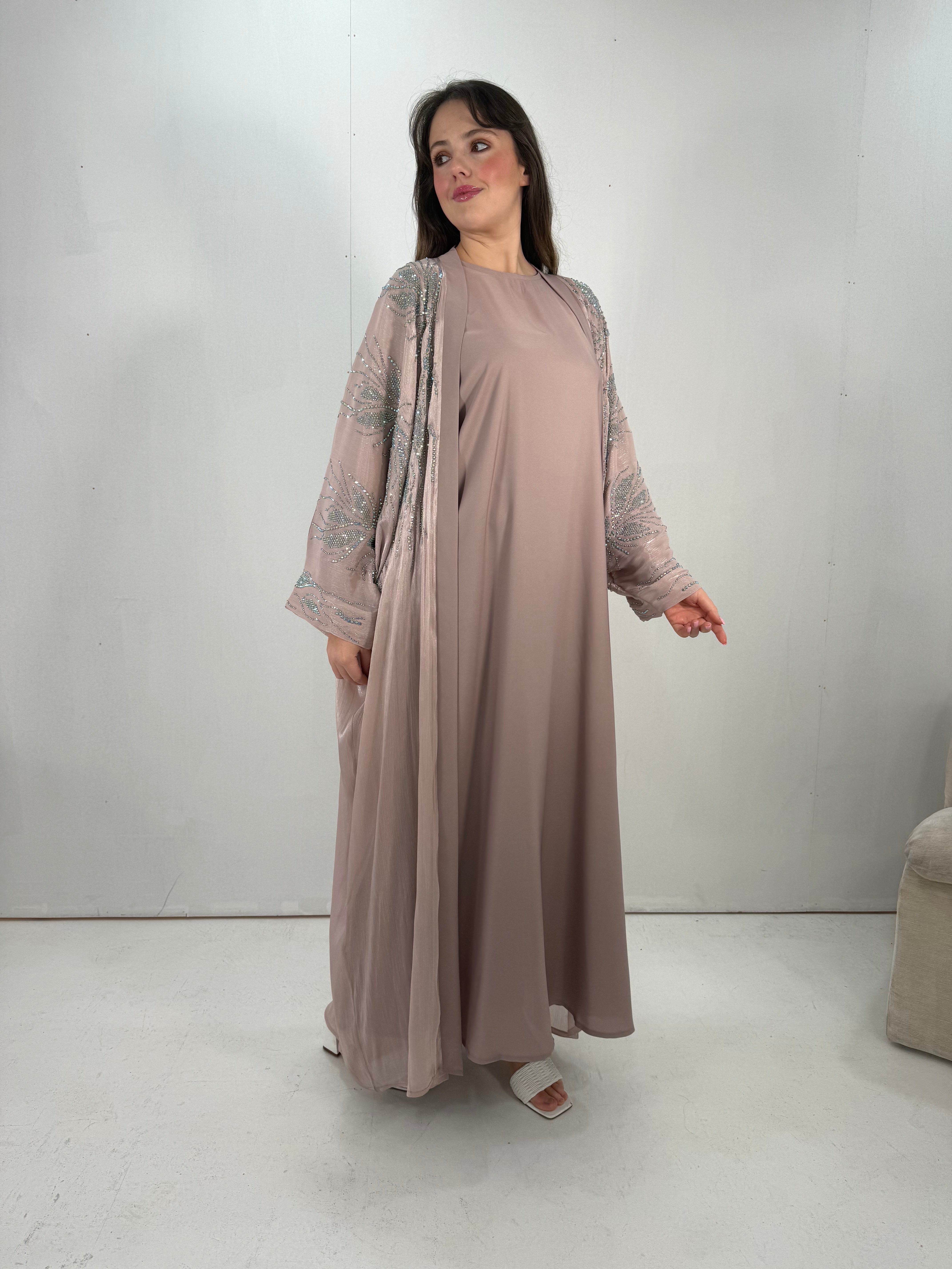 Al-Jawhara Embellished 2 pcs abaya set (Blush)
