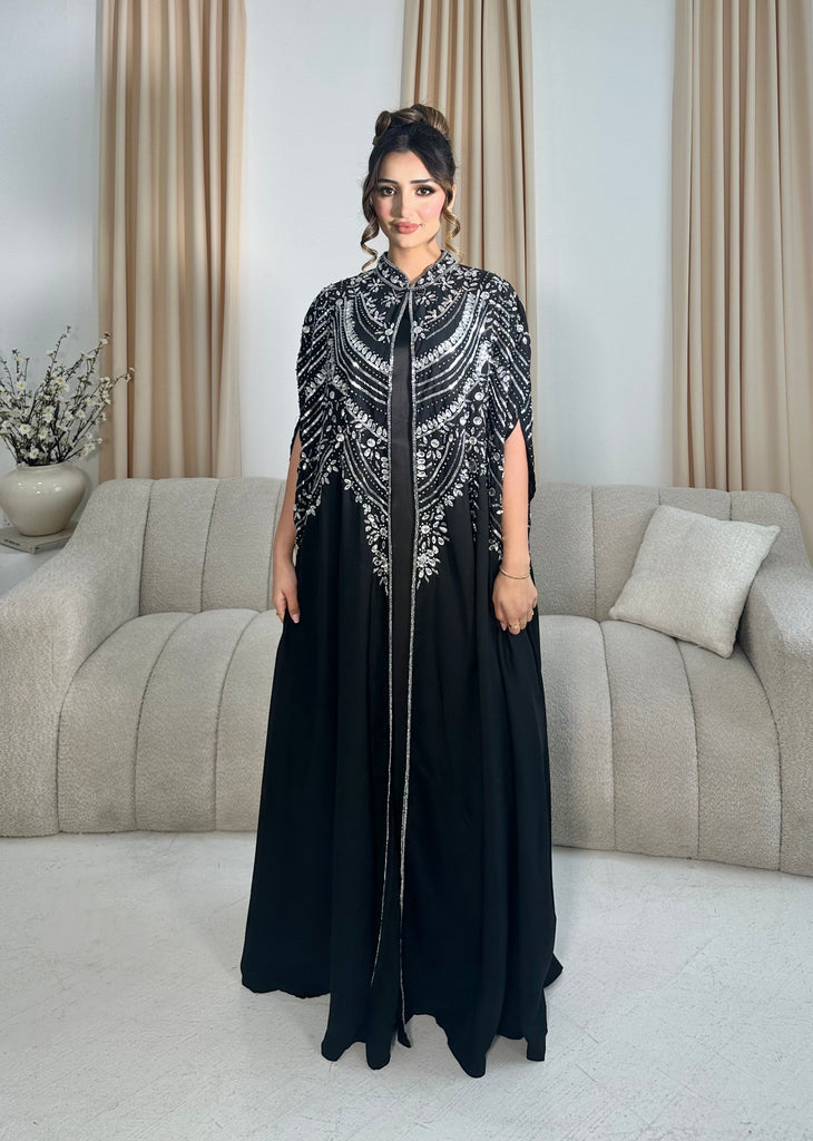 Arisha Silver Embellished Abaya/Cape