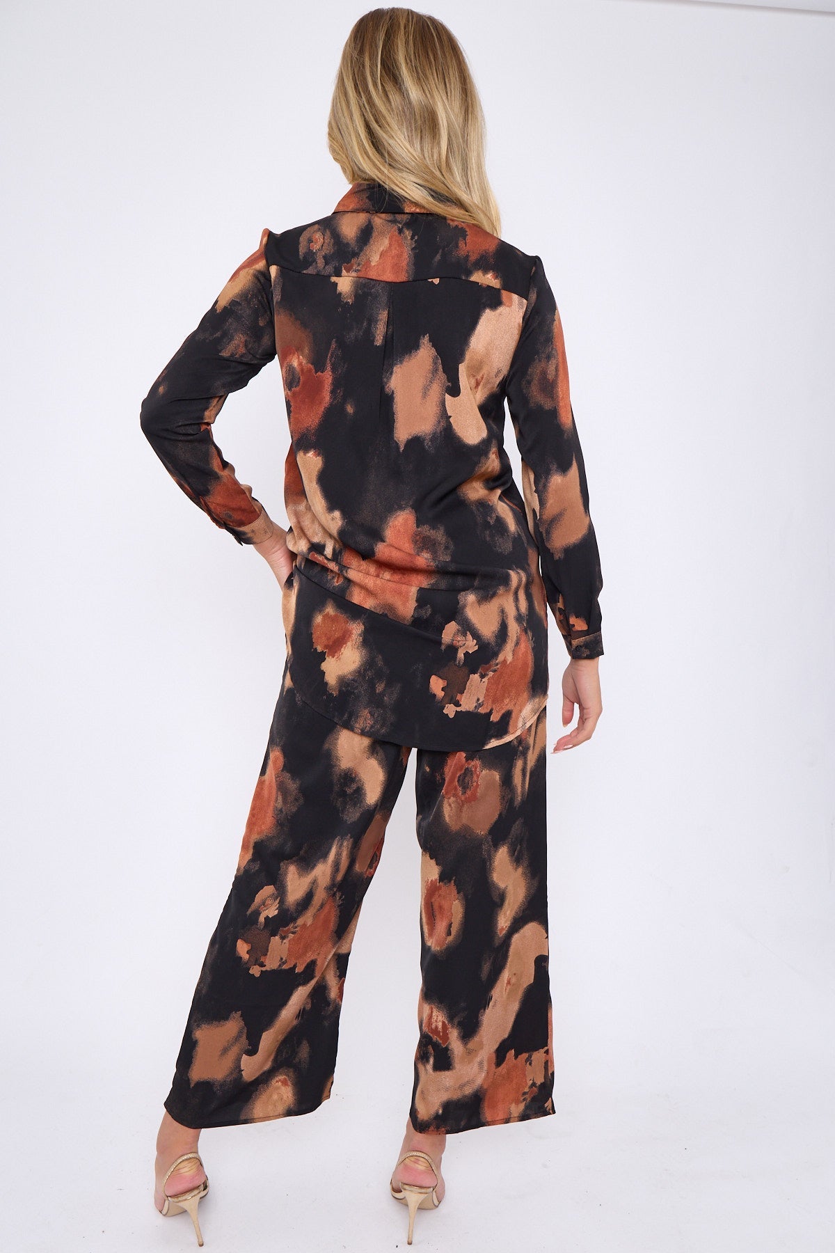 Black Abstrat Print Co-ord Shirt and Trousers Set