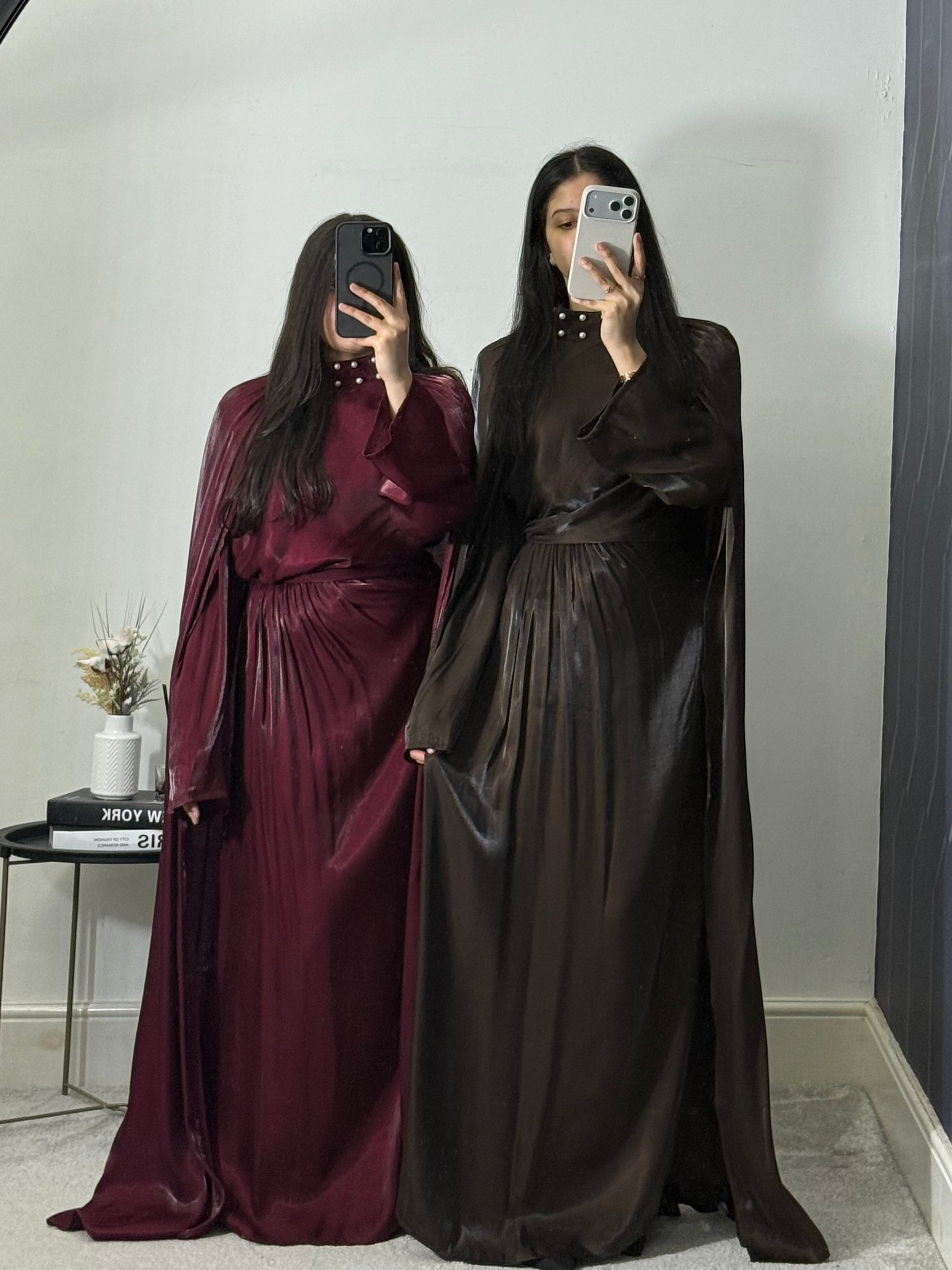Rayaanah Pearl Choker Neck Tie Back Shoulder Cape Dress