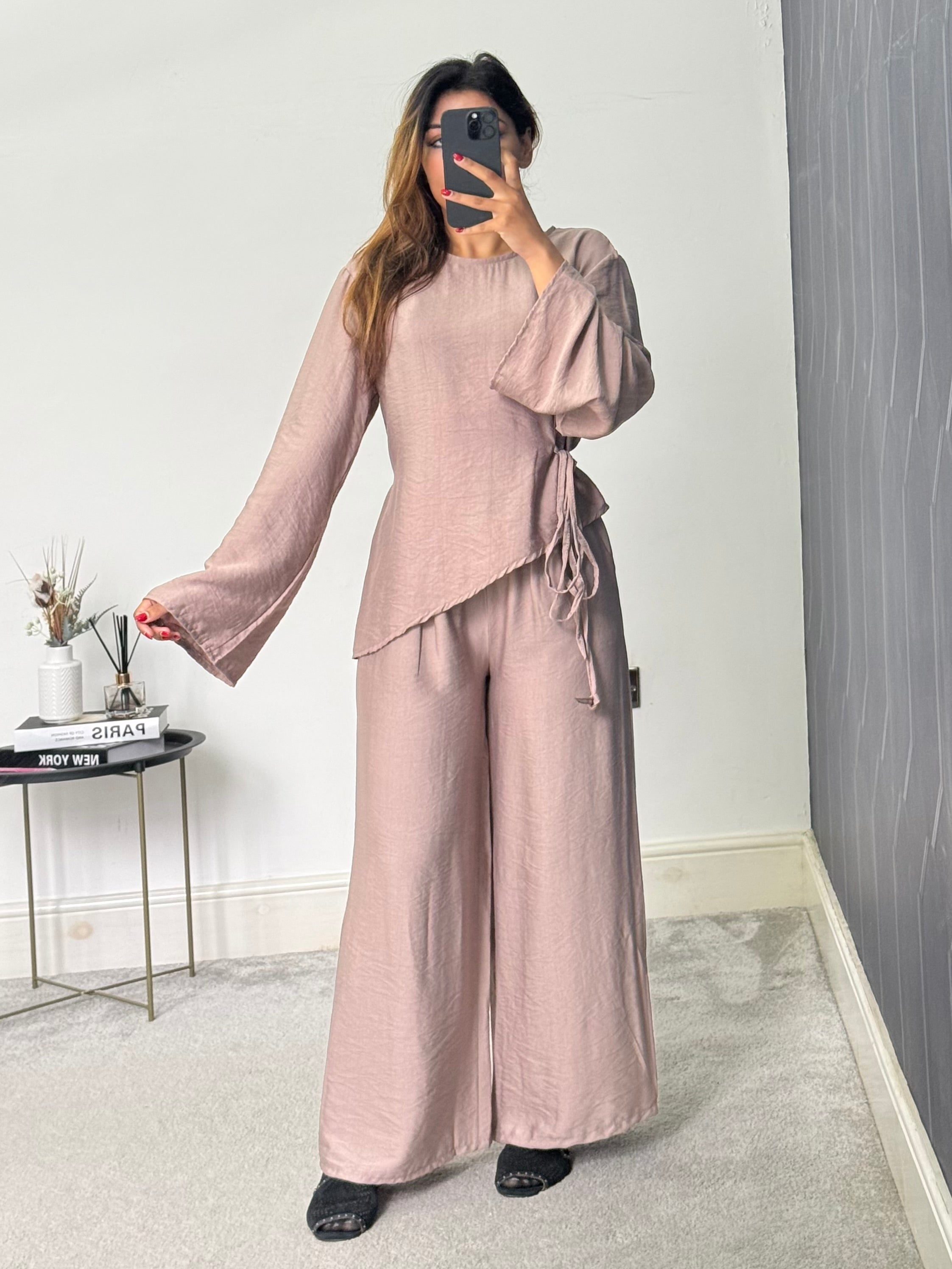 Farah Asymmetrical Belted Trouser 2 Piece Set Linen Feel Co-ord With Pockets