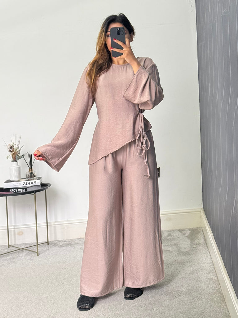 Farah Asymmetrical Belted Trouser 2 Piece Set Linen Feel Co-ord With Pockets