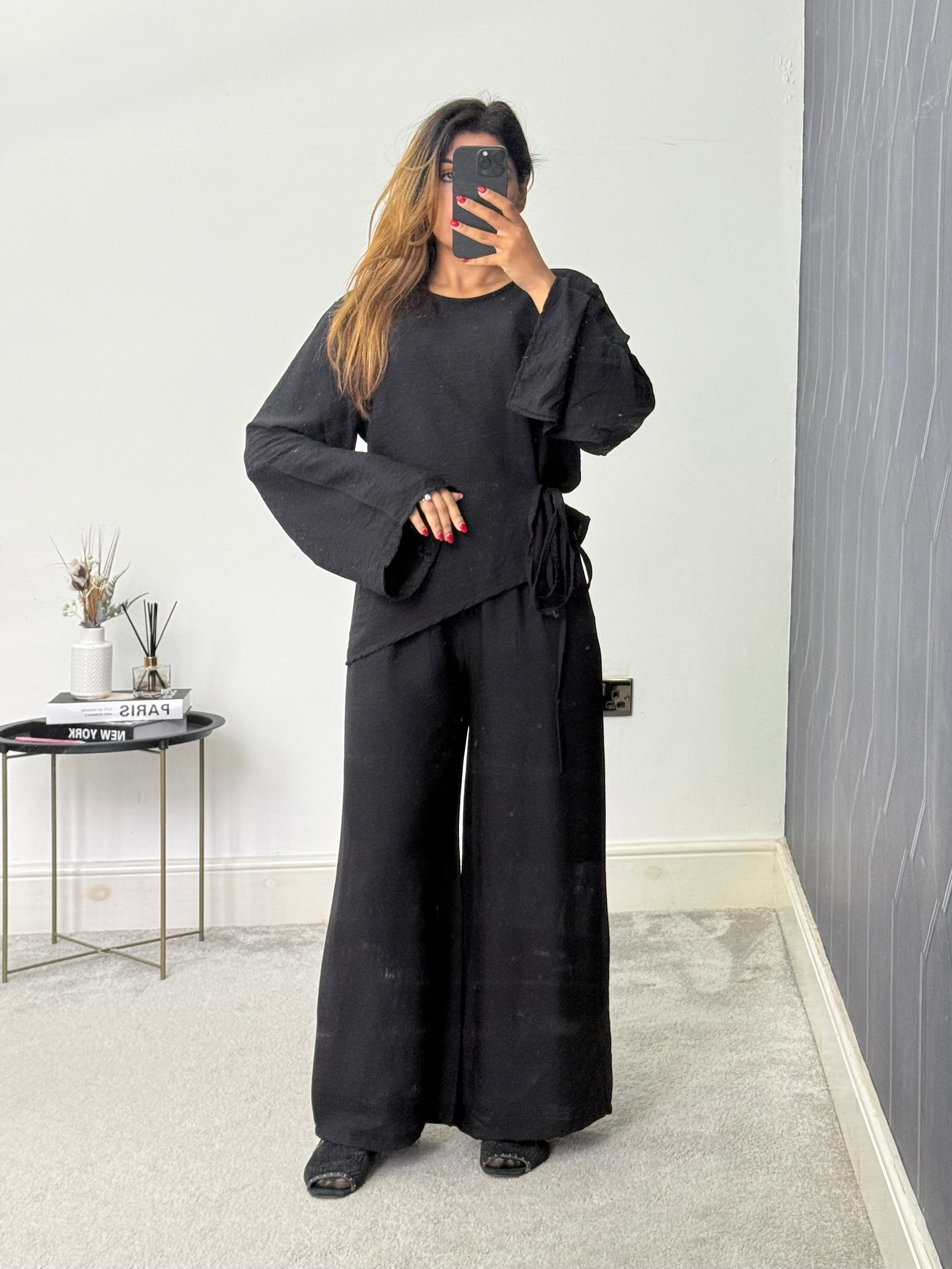 Farah Asymmetrical Belted Trouser 2 Piece Set Linen Feel Co-ord With Pockets