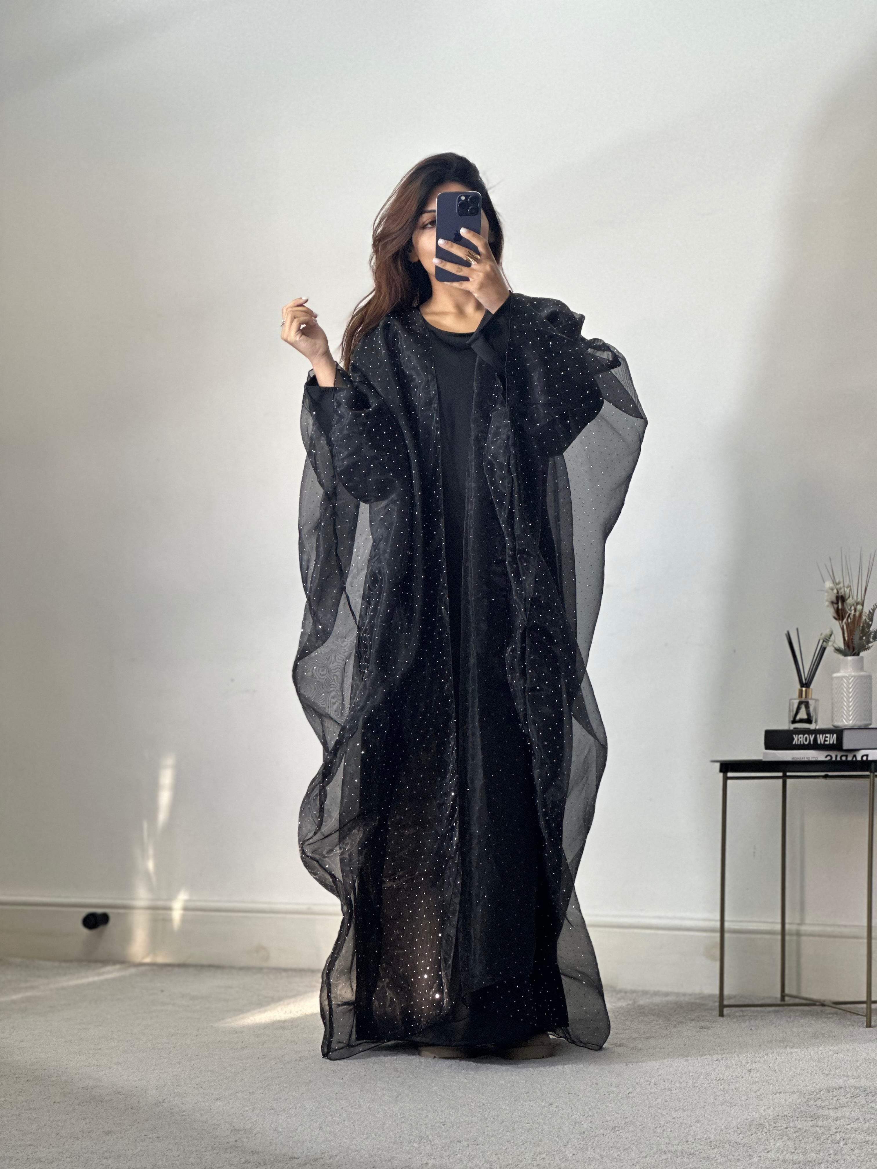 Organza 2 piece dress/abaya set (Black)