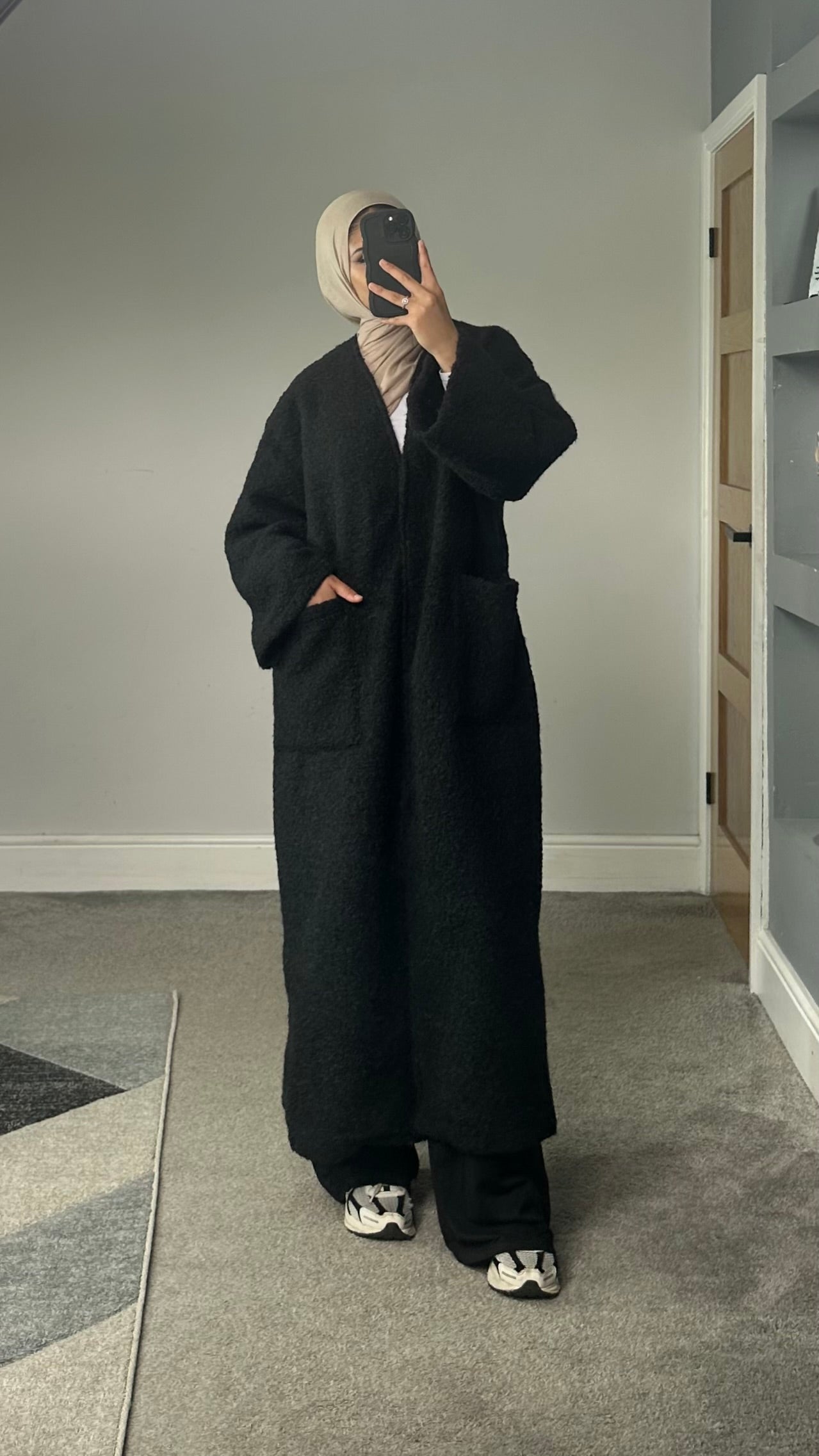 Fleece Fur Longline Coat with pockets
