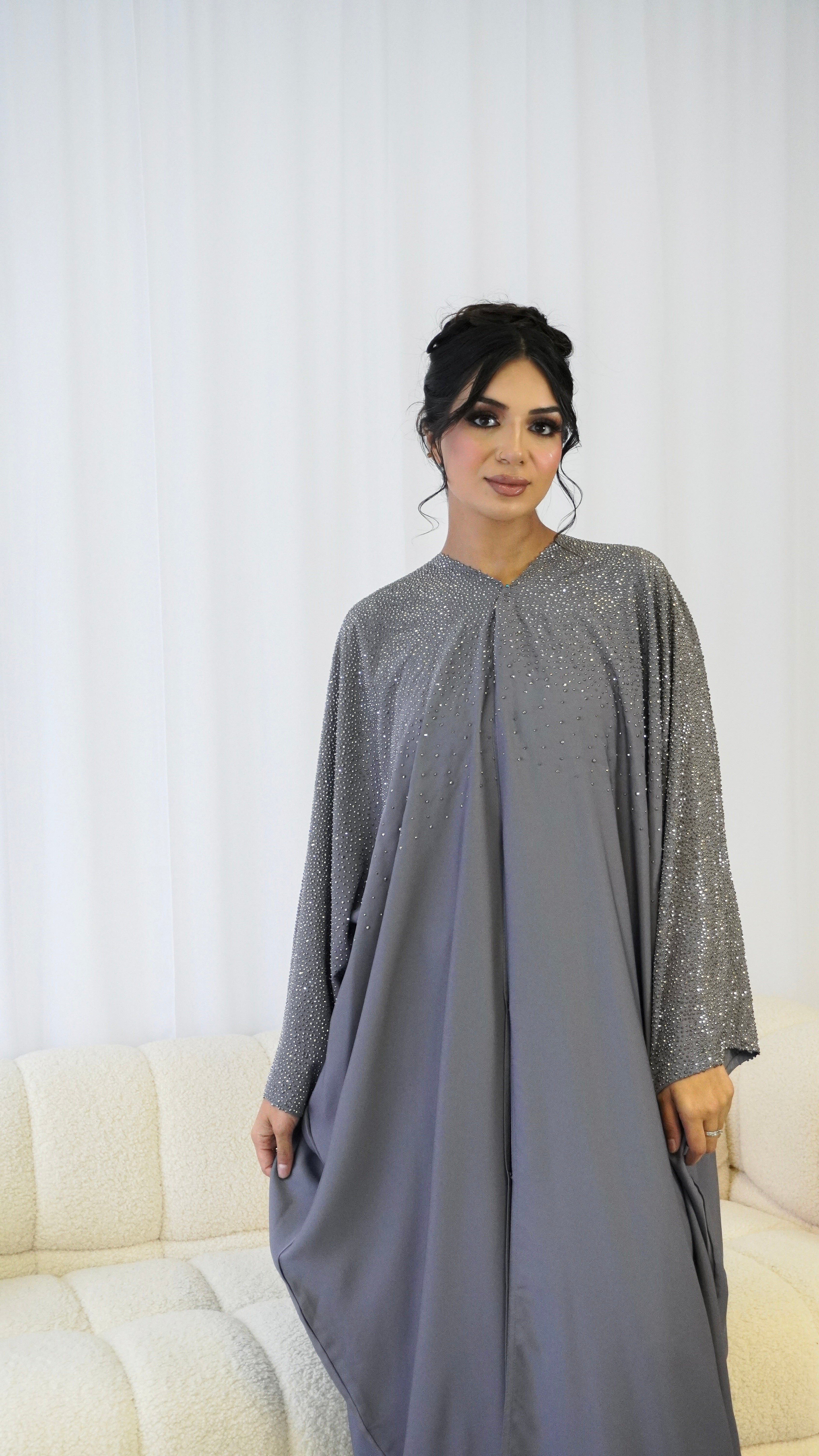 Farah Embellished Abaya Grey