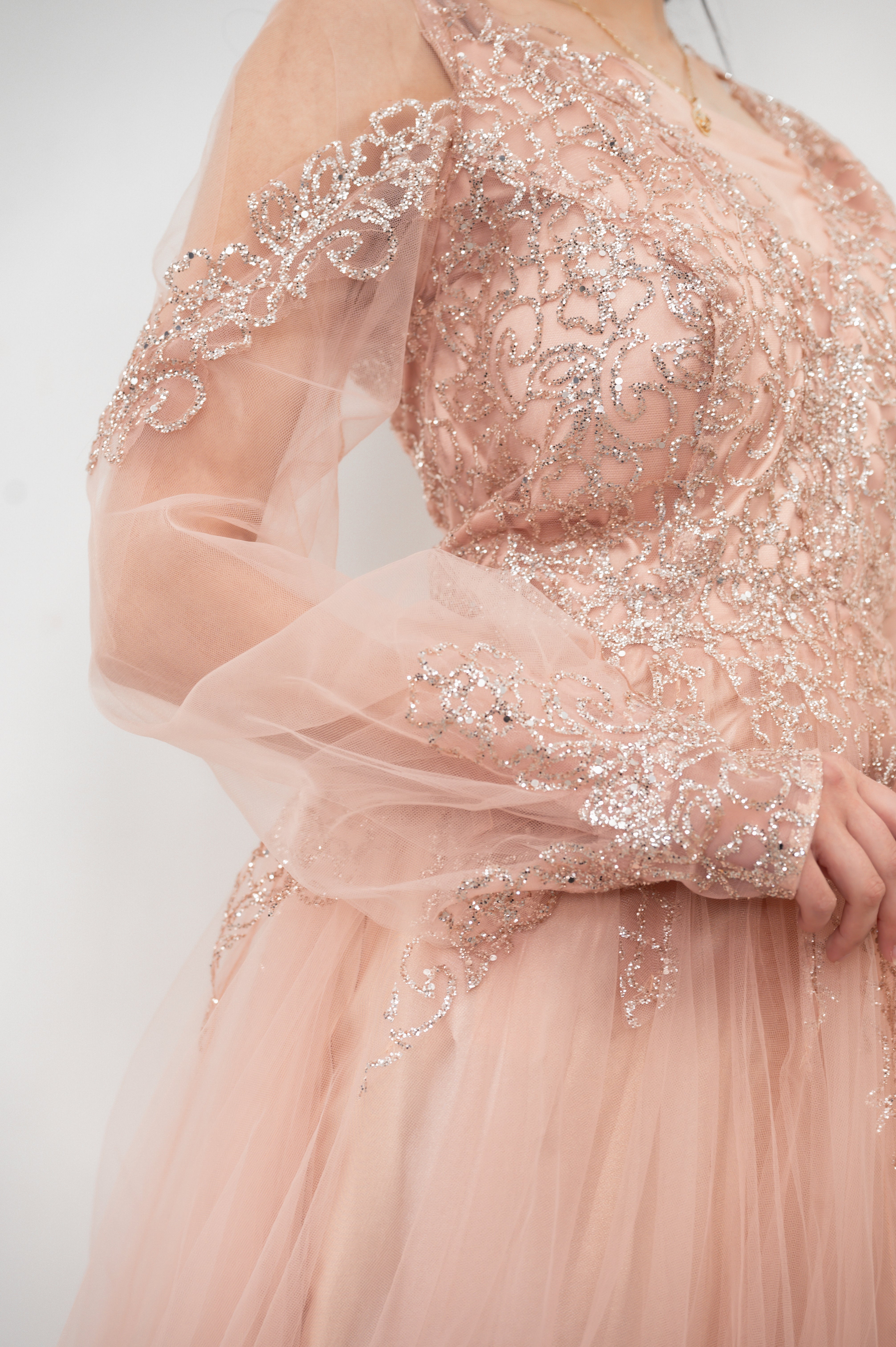 Pink Modest Tulle Gown