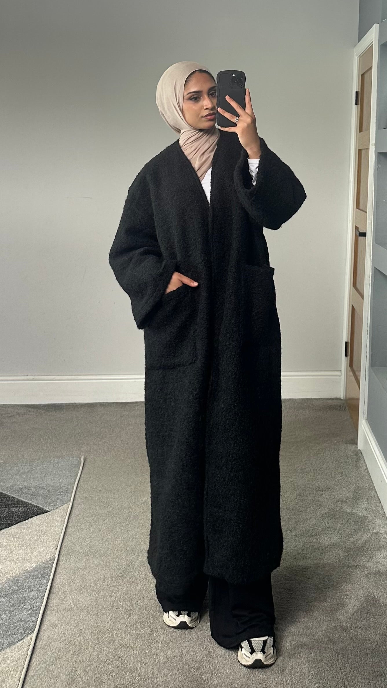 Fleece Fur Longline Coat with pockets