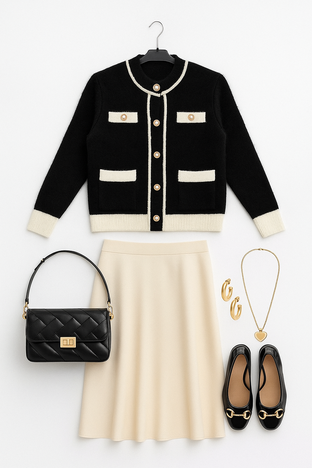 Black and Cream Trim Buttom up cardigan