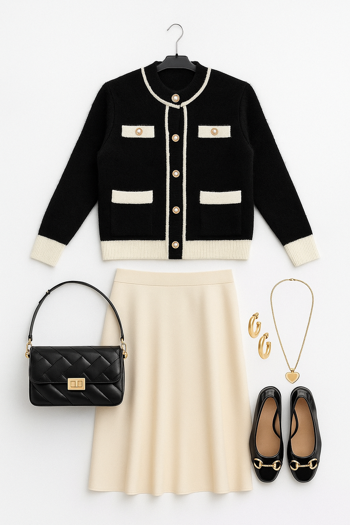 Black and Cream Trim Buttom up cardigan