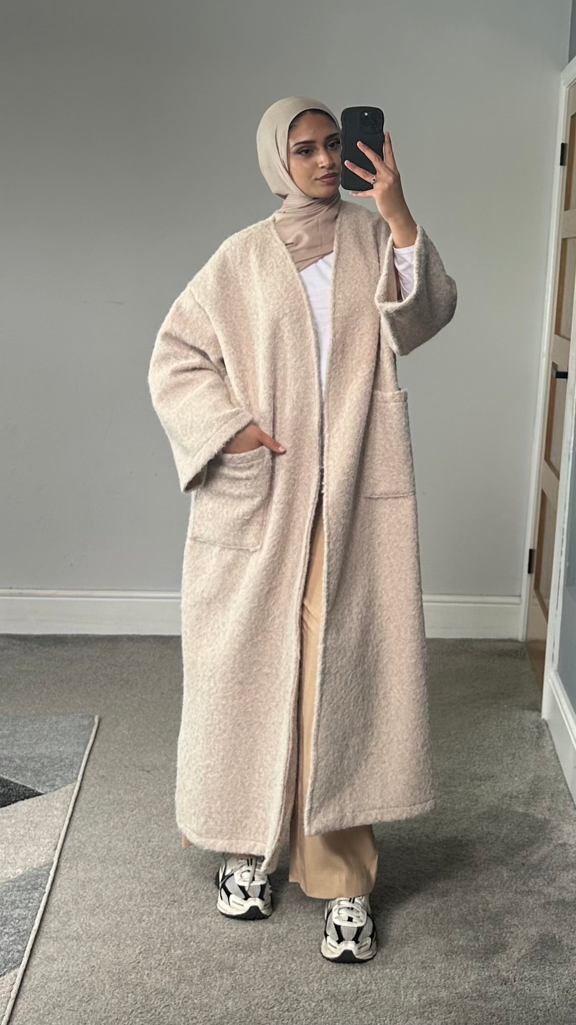 Fleece Fur Longline Coat with pockets