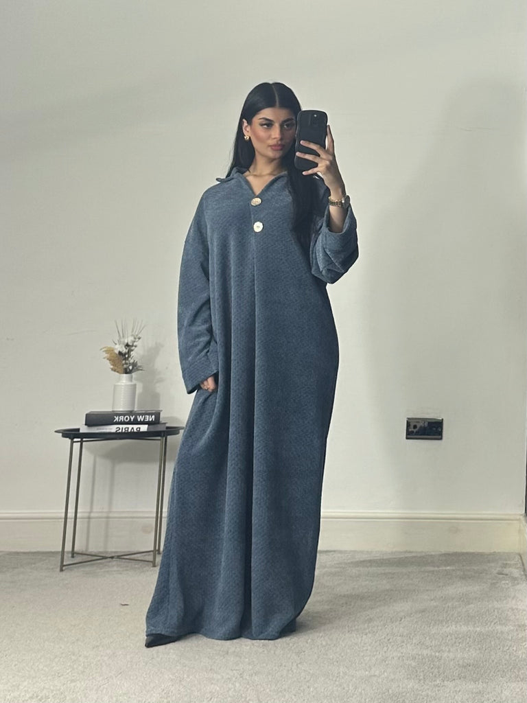 Button velvet feel corduroy dress