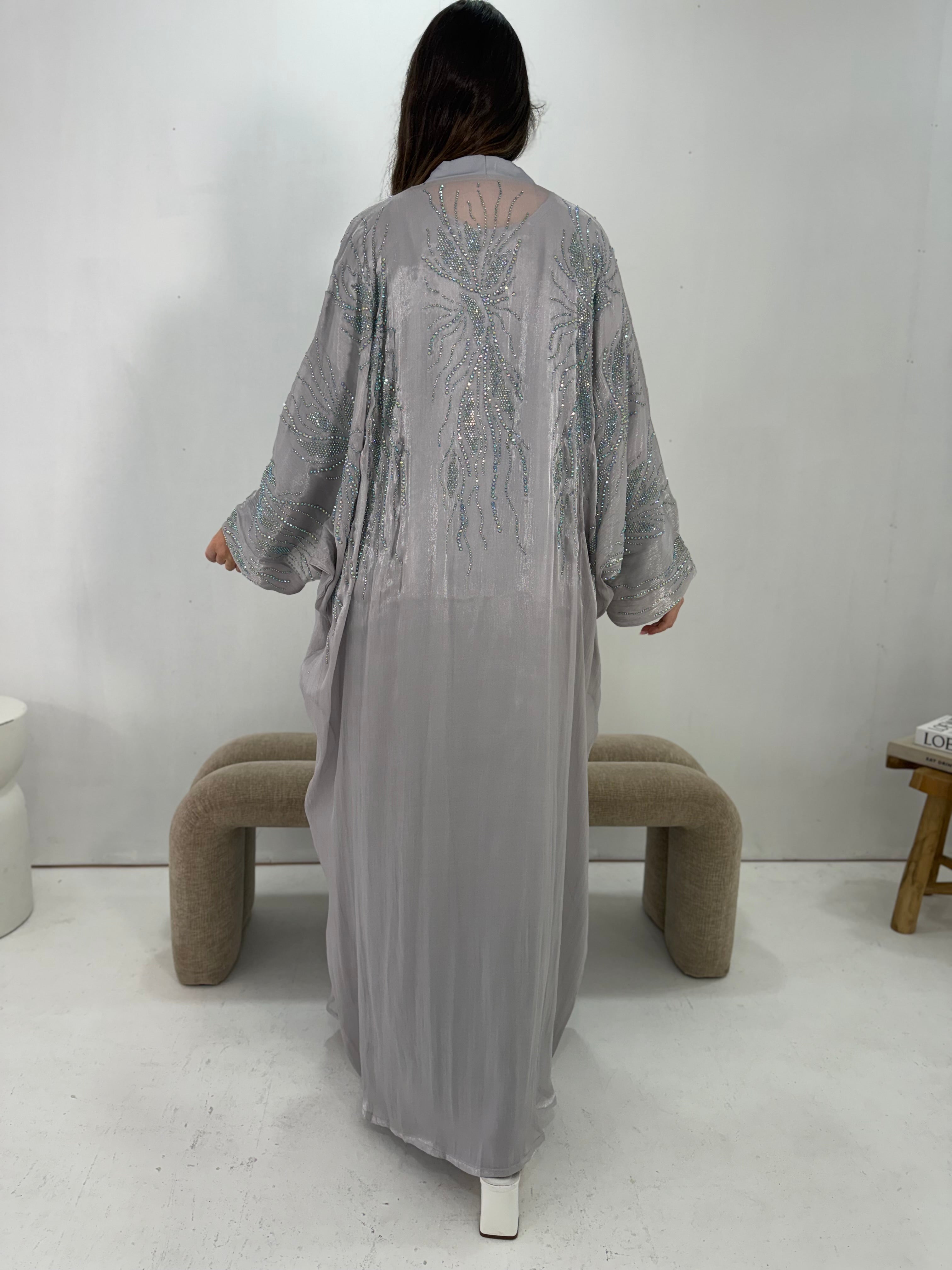 Al-Jawhara Embellished 2 pcs abaya set (Grey)