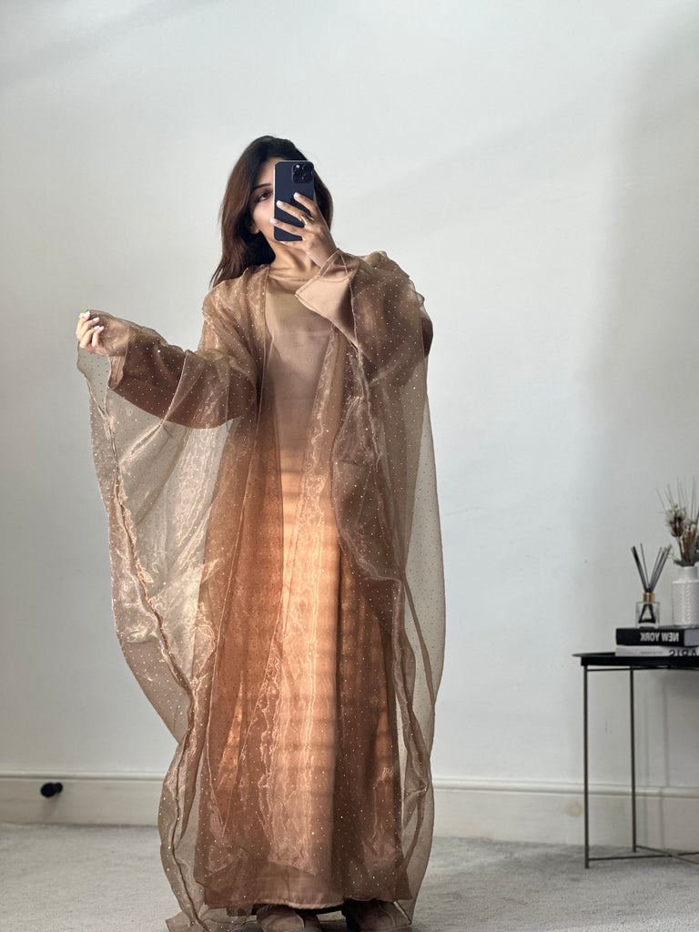 Organza 2 pcs dress/abaya set (Gold)