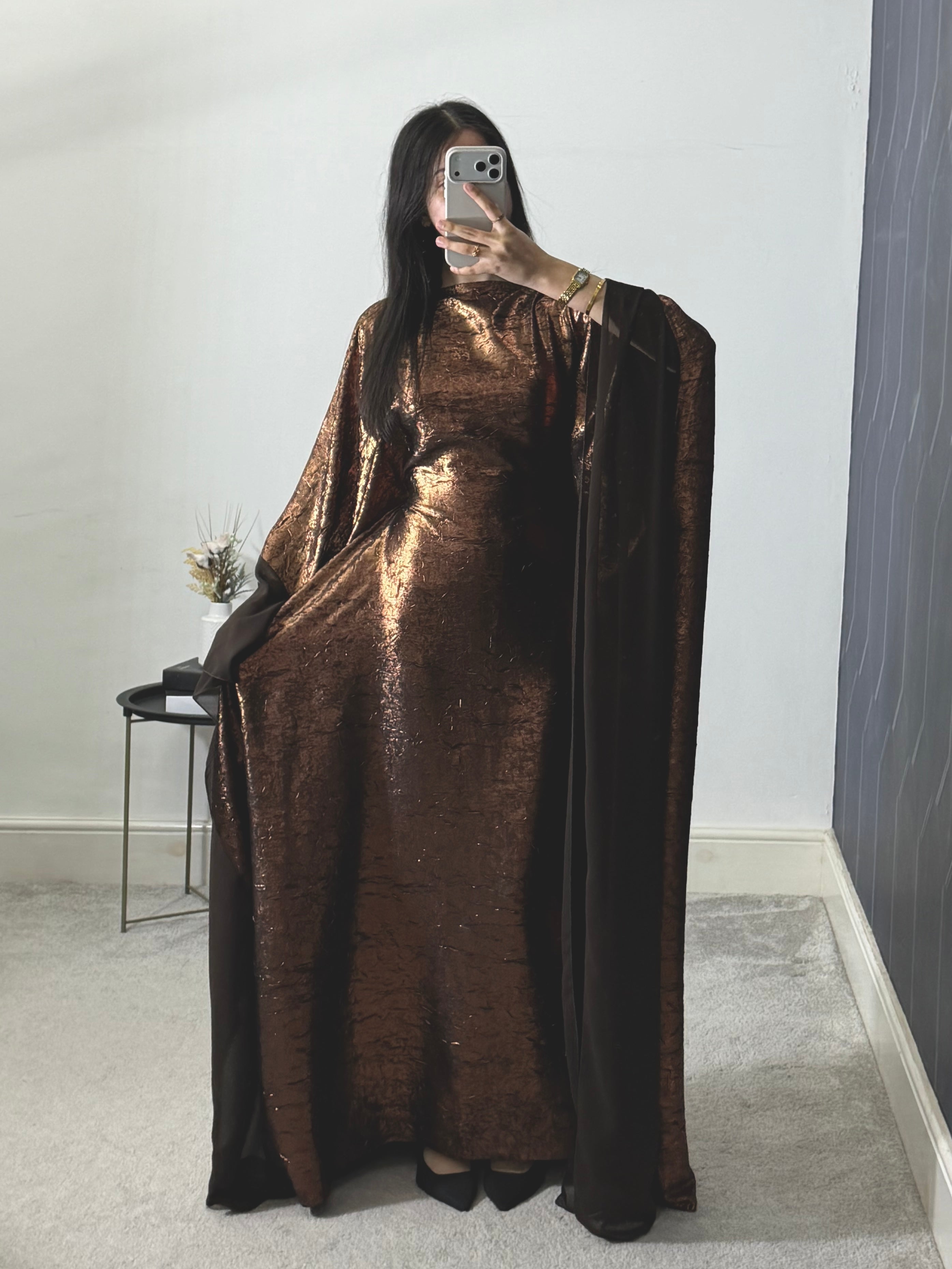 Yusra Metallic Free Size Kaftan with adjustable inner belt