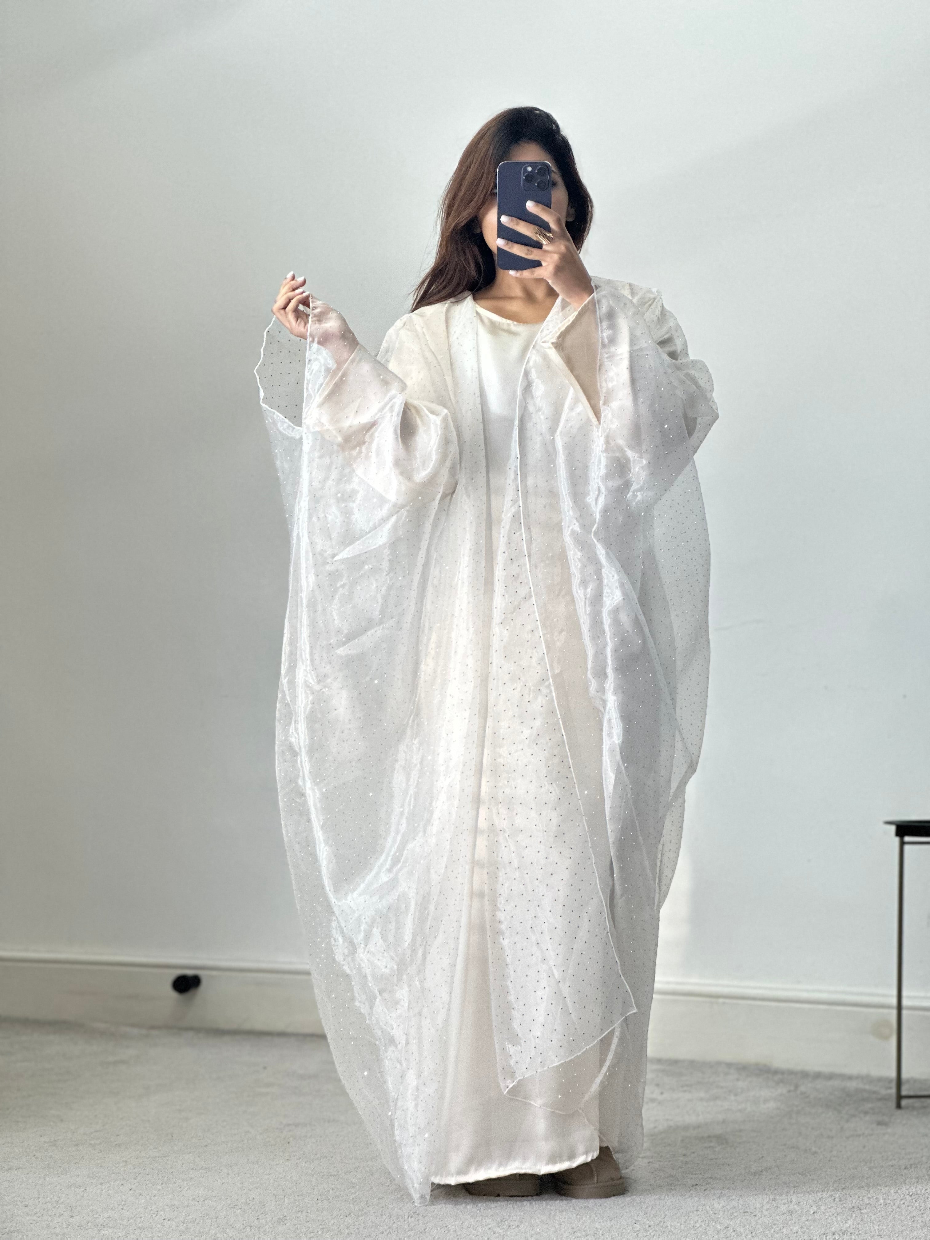 Organza 2 piece Dress/Abaya Set (white)