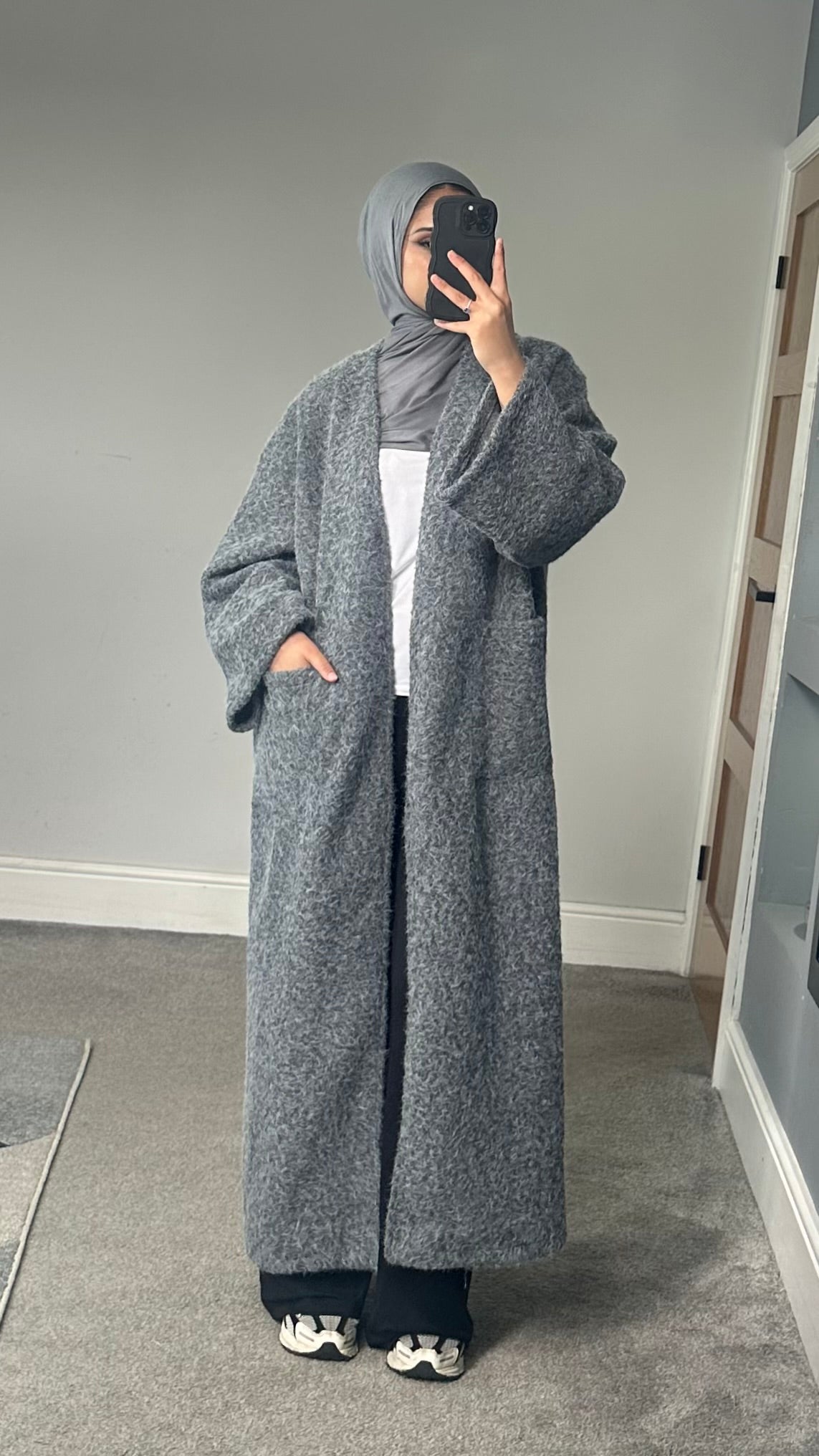 Fleece Fur Longline Coat with pockets