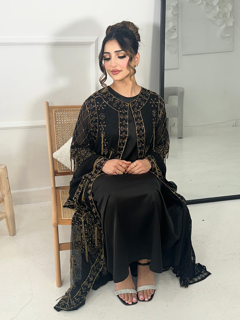 Aiman Gold Embellished kimono/dress (Black)
