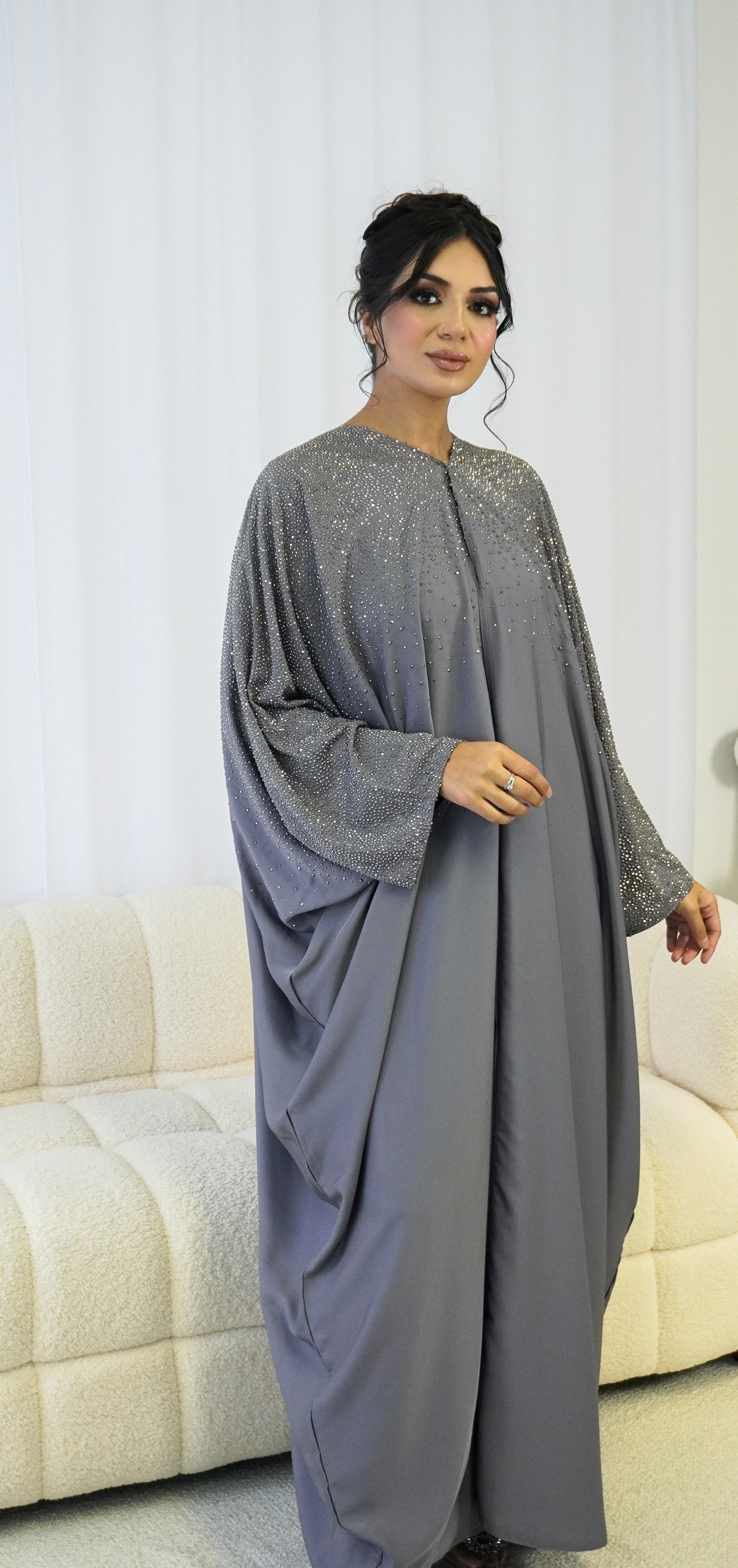 Farah Embellished Abaya Grey