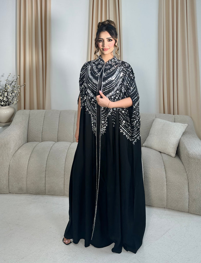 Arisha Silver Embellished Abaya/Cape