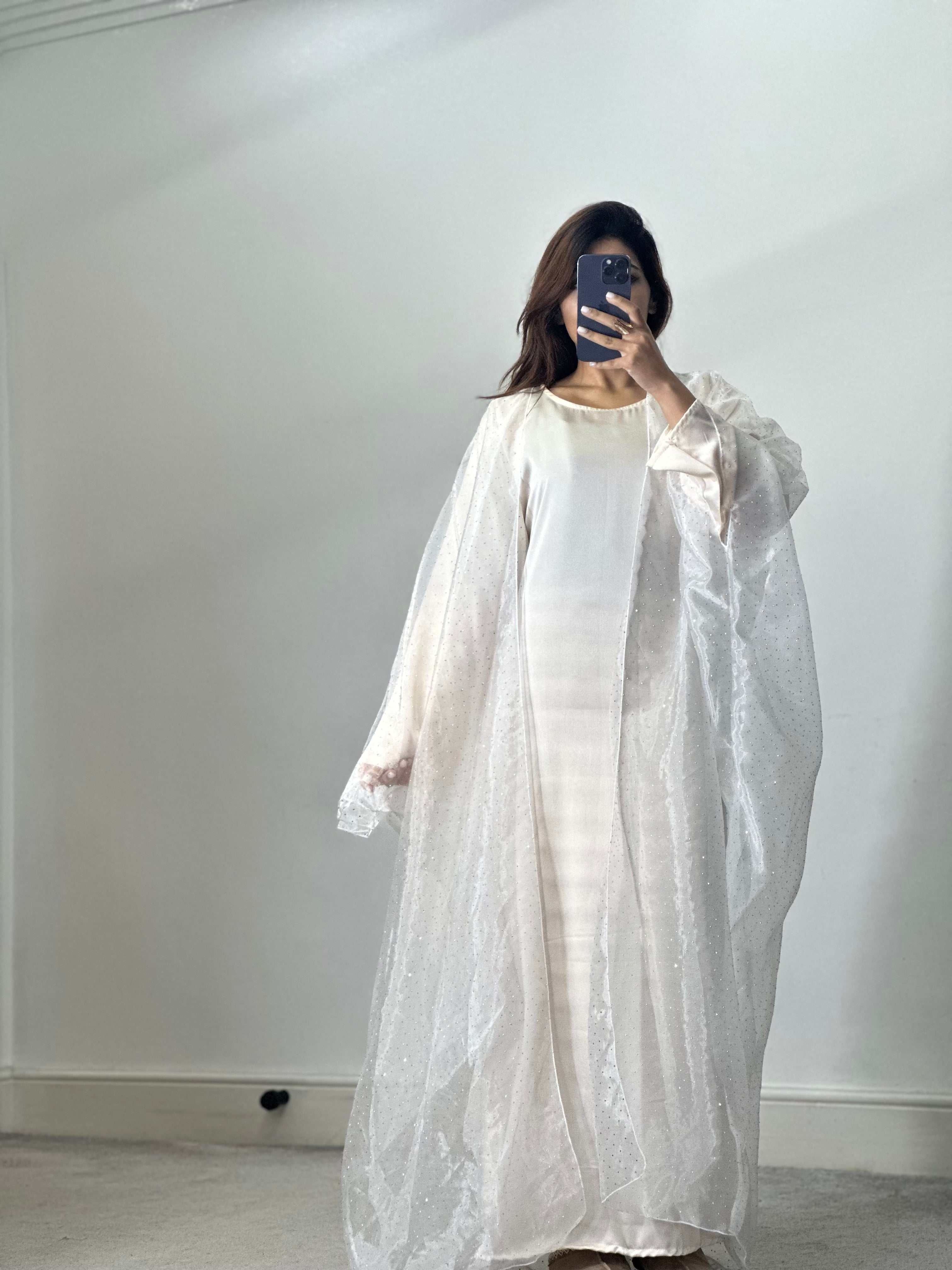 Organza 2 piece Dress/Abaya Set (white)