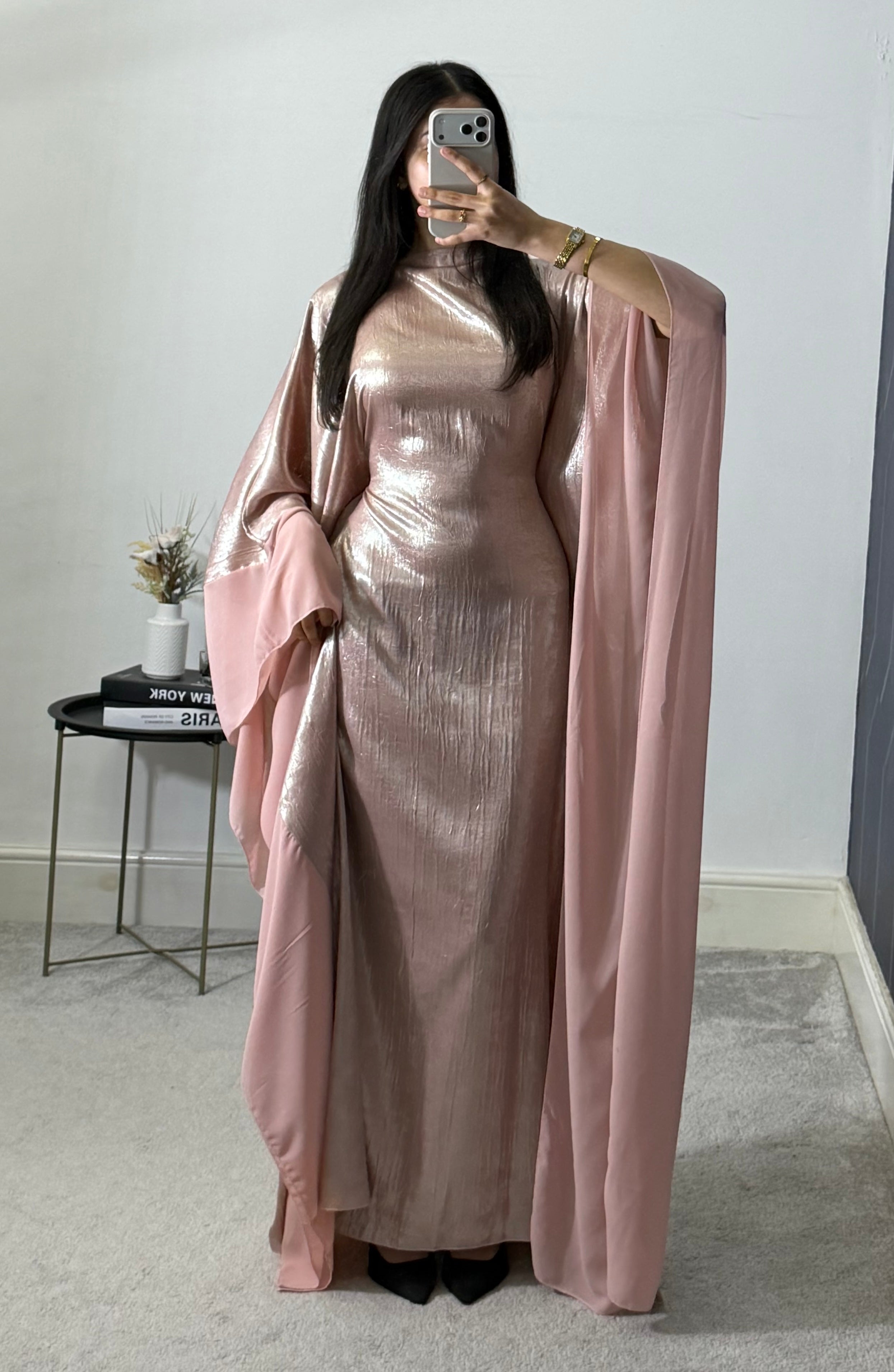 Yusra Metallic Free Size Kaftan with adjustable inner belt
