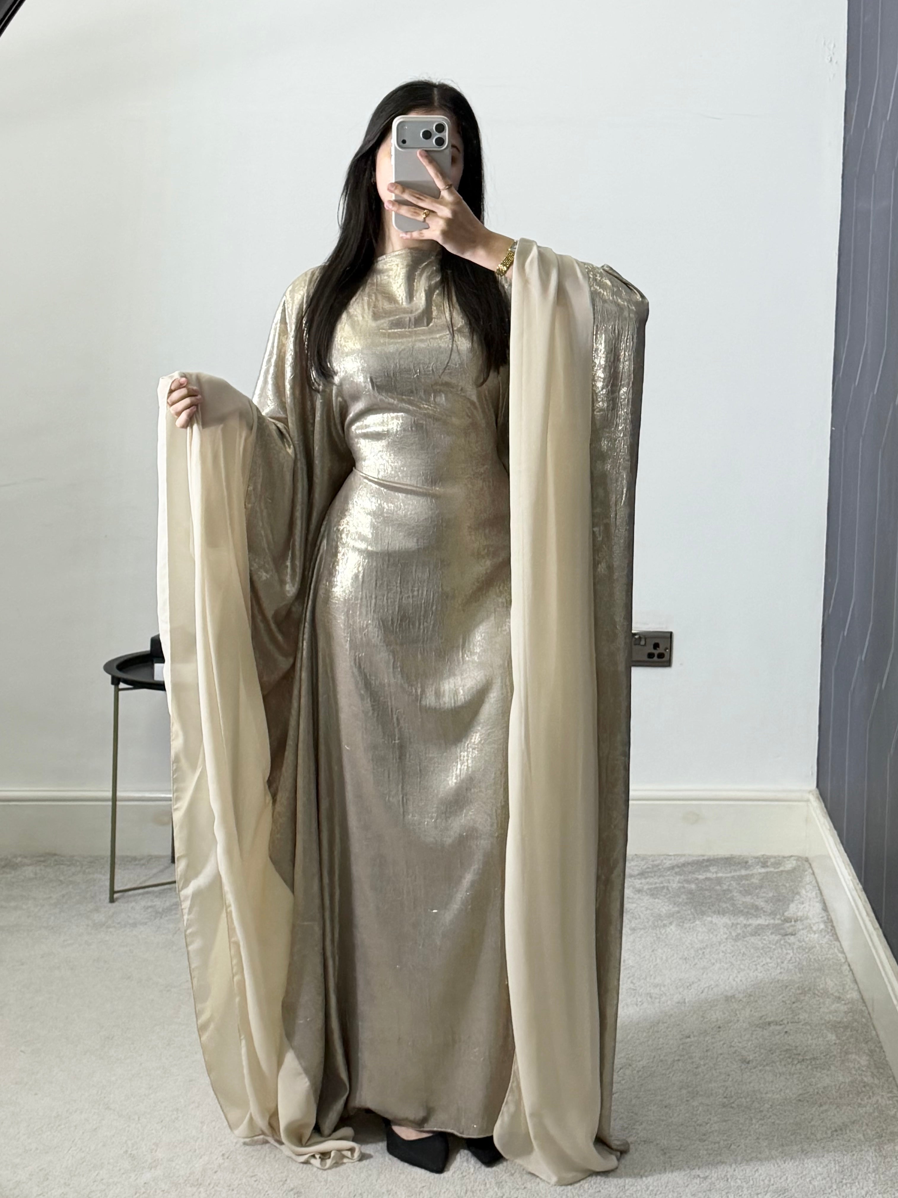 Yusra Metallic Free Size Kaftan with adjustable inner belt