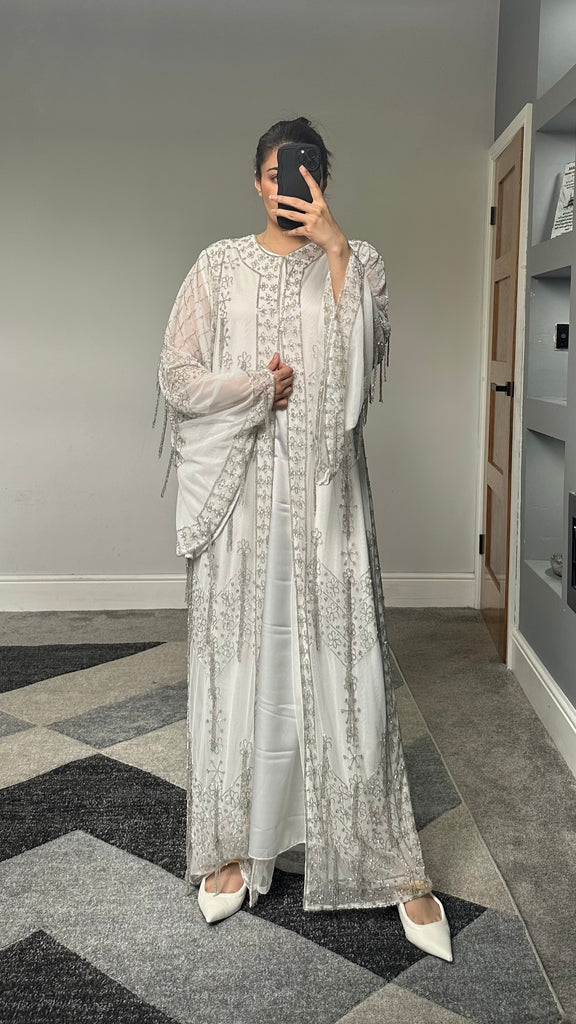 Aiman Silver Embellished Kimono/Dress (White)