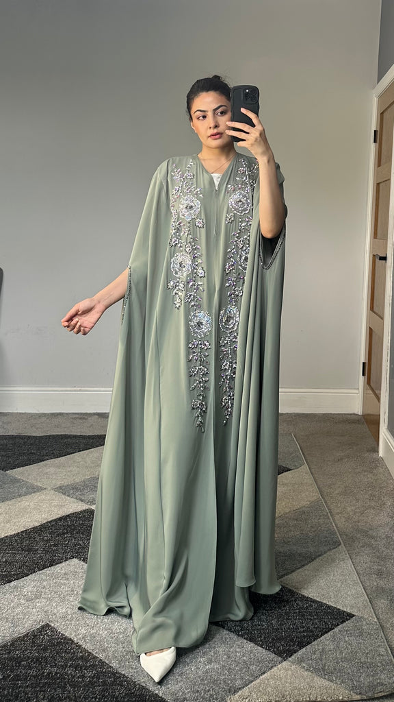 Nour Embellished Cape Abaya(Sage)