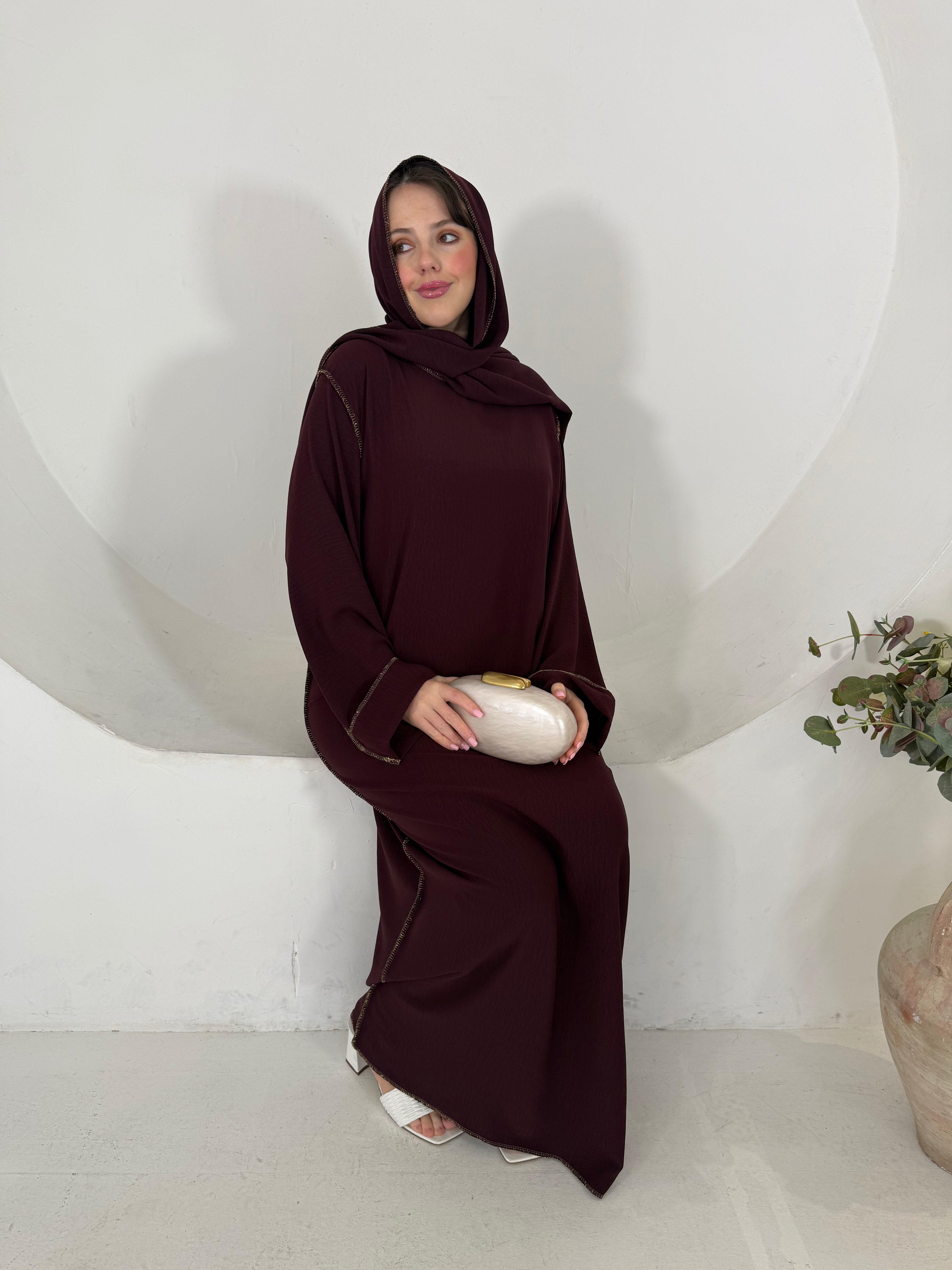 Gold edge attach hijab abaya