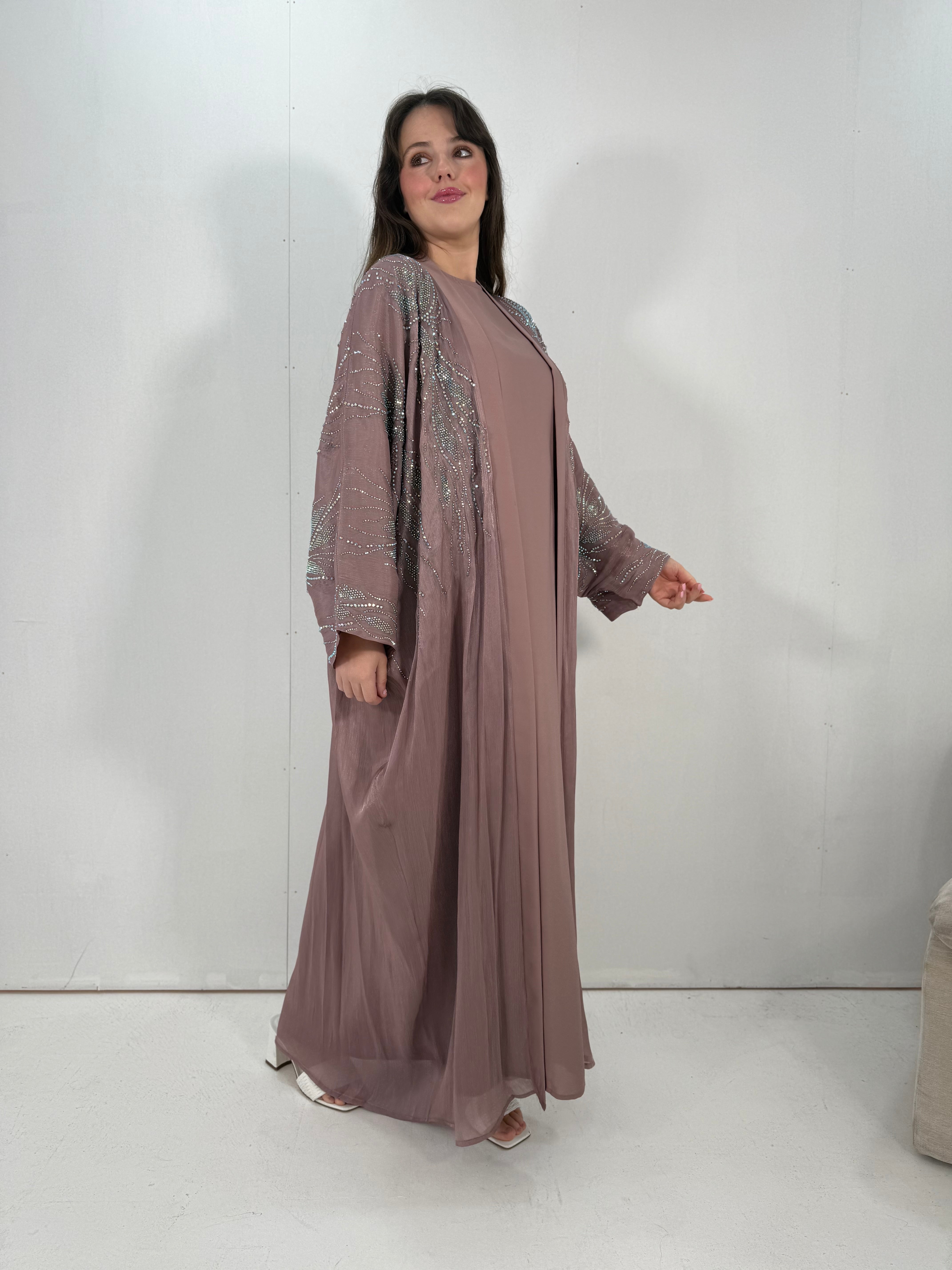 Al-Jawhara Embellished 2 pcs abaya set (Mauve)