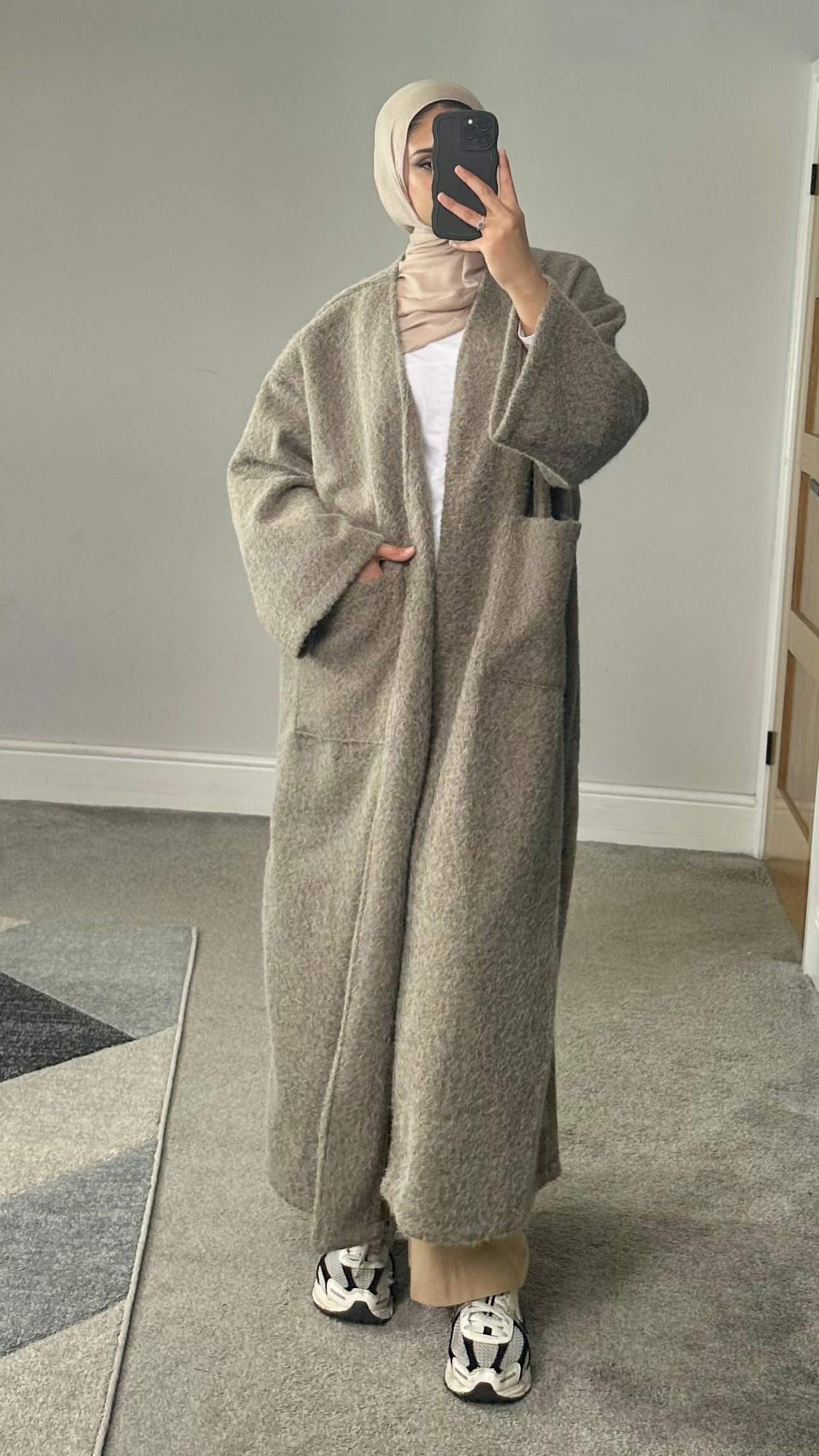 Fleece Fur Longline Coat with pockets