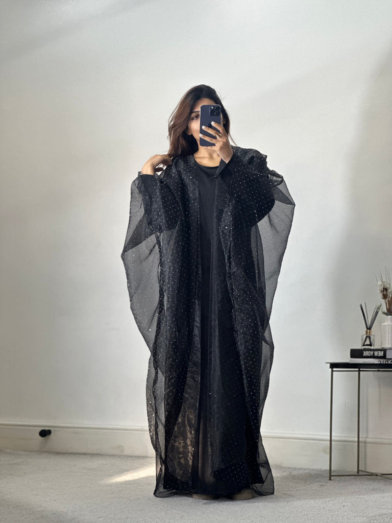 Organza 2 piece dress/abaya set (Black)