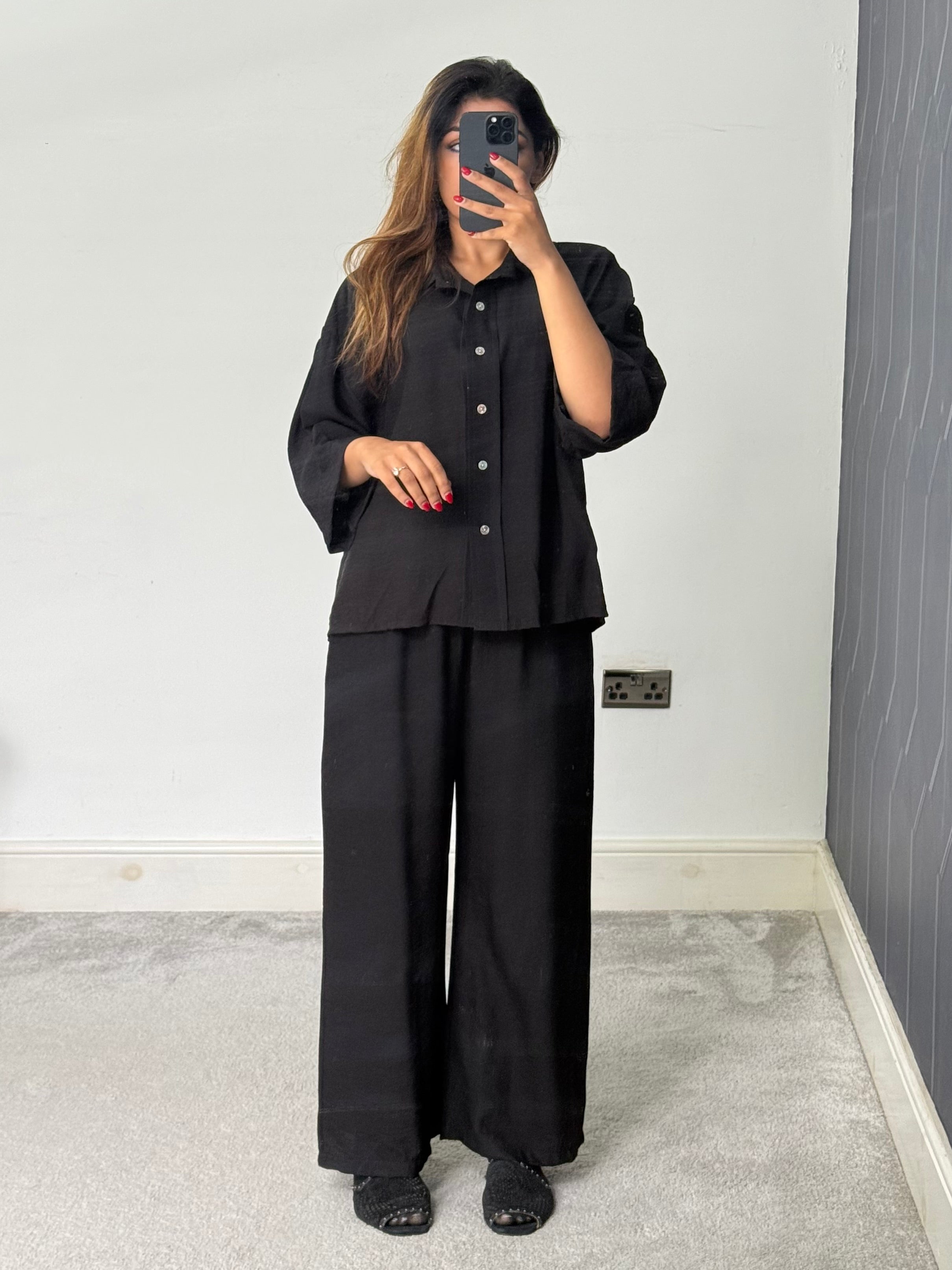 Buttoned 3/4 Sleeves Linen Feel Two Piece Set - Summer Essential