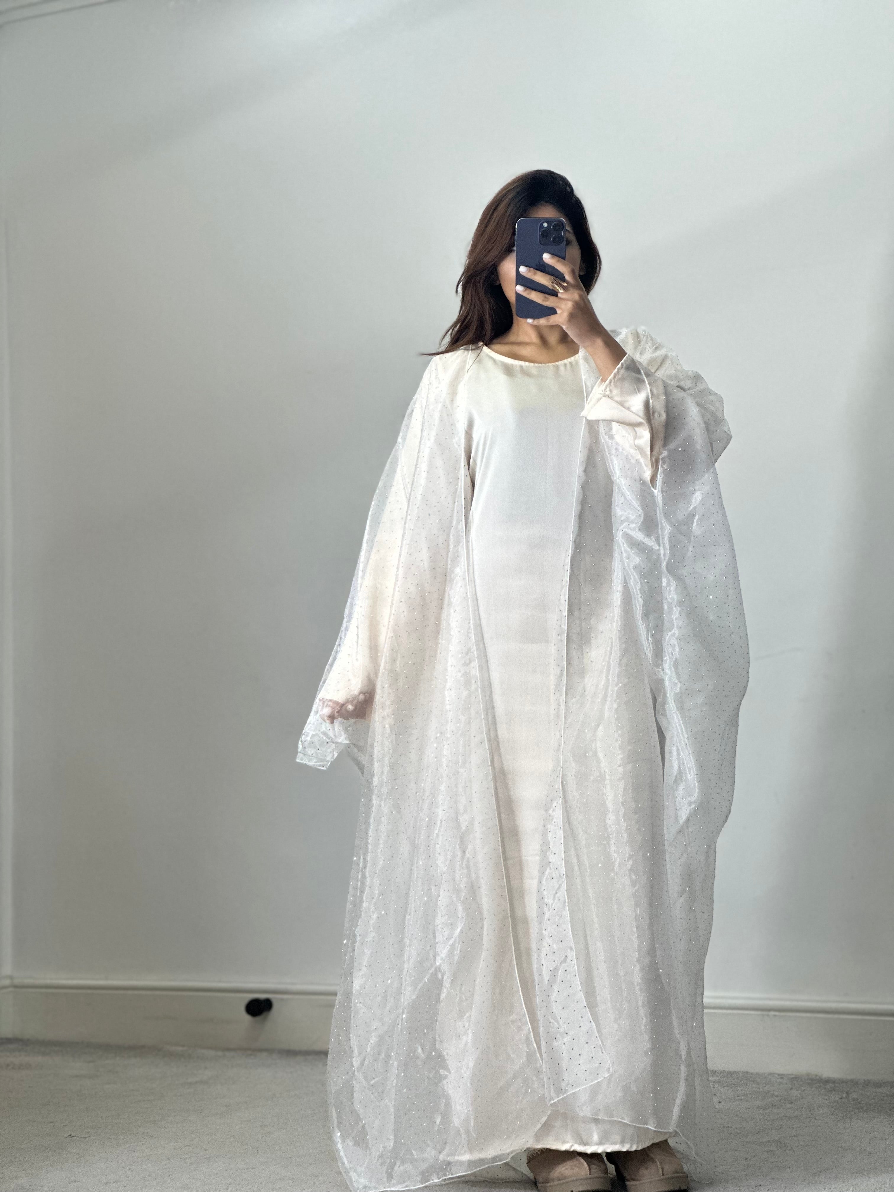 Organza 2 piece Dress/Abaya Set (white)