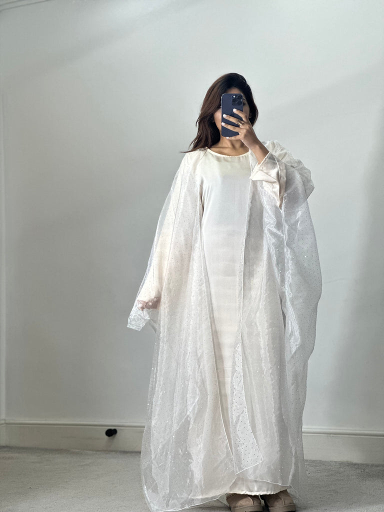 Organza 2 piece Dress/Abaya Set (white)
